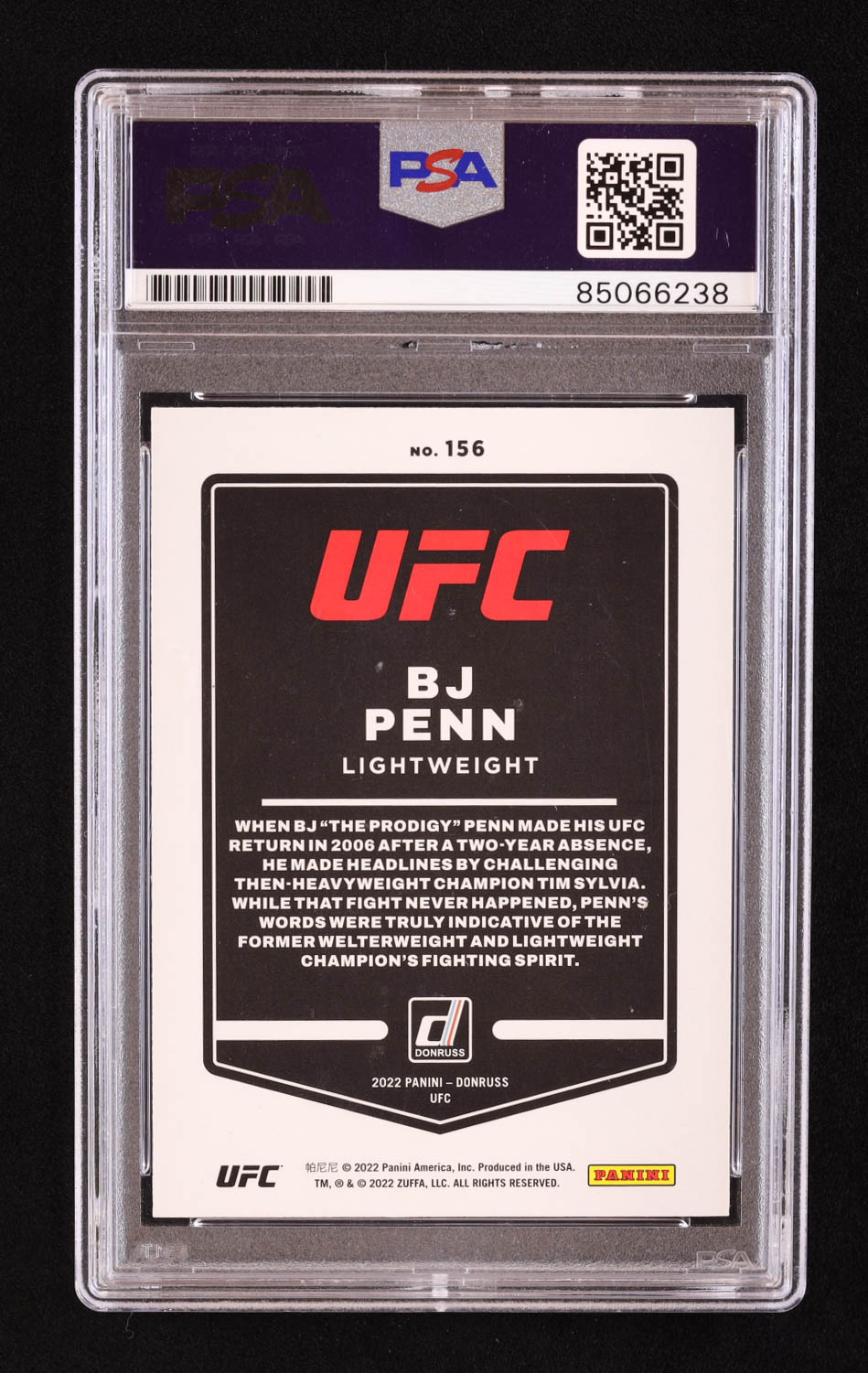 BJ Penn Signed 2022 Donruss UFC #156 (PSA) at PristineAuction.com BJ Penn Signed 2022 Donruss UFC #156 (PSA) at PristineAuction.com