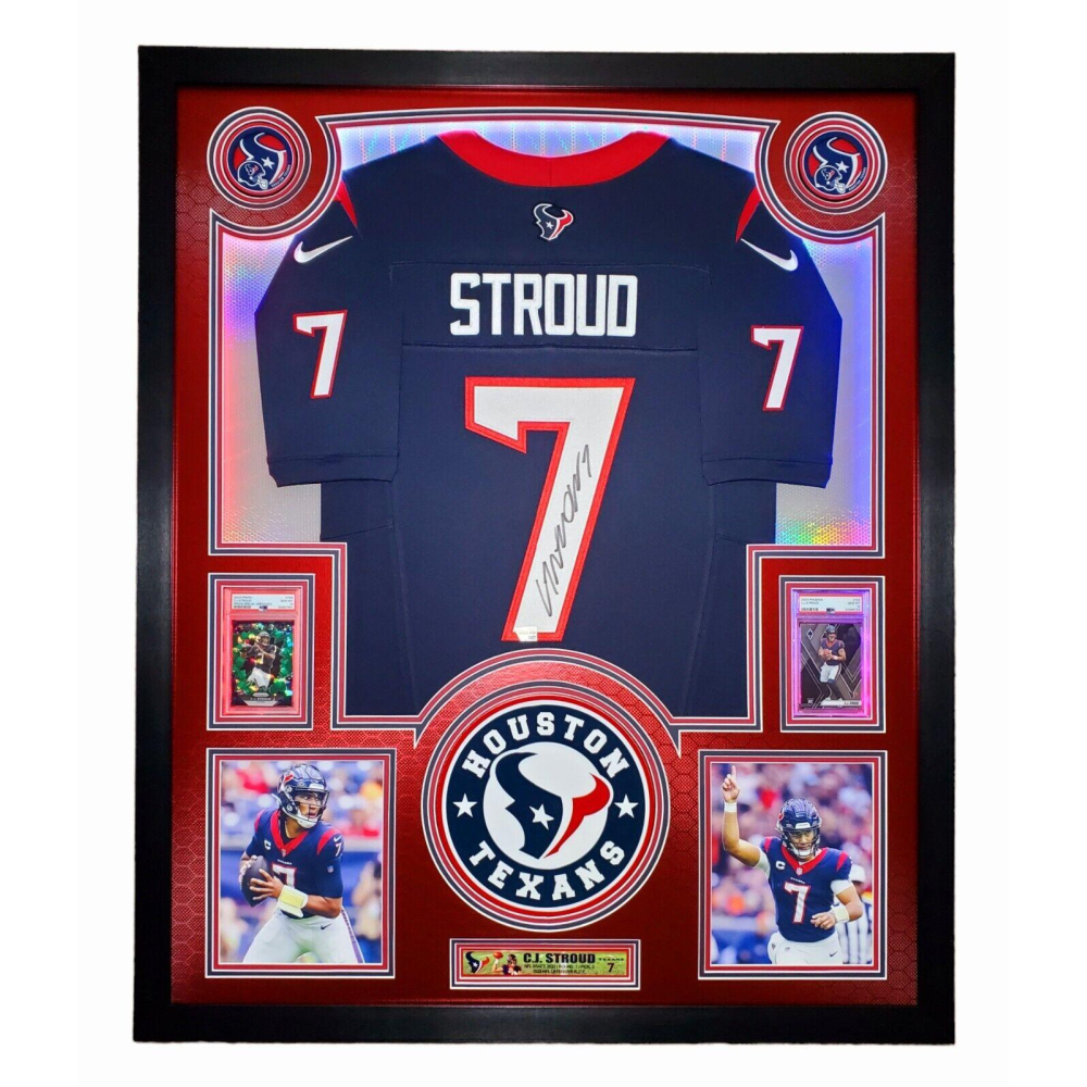 CJ Stroud Signed Texans Custom Framed Nike Jersey with LED Display & (2 ...