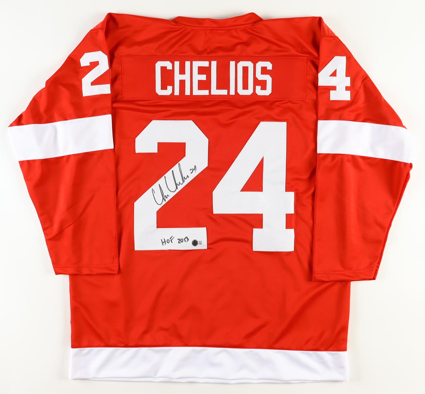 Chris Chelios Signed Jersey Inscribed "HOF 2013" (Beckett) at PristineAuction.com Chris Chelios Signed Jersey Inscribed "HOF 2013" (Beckett) at PristineAuction.com