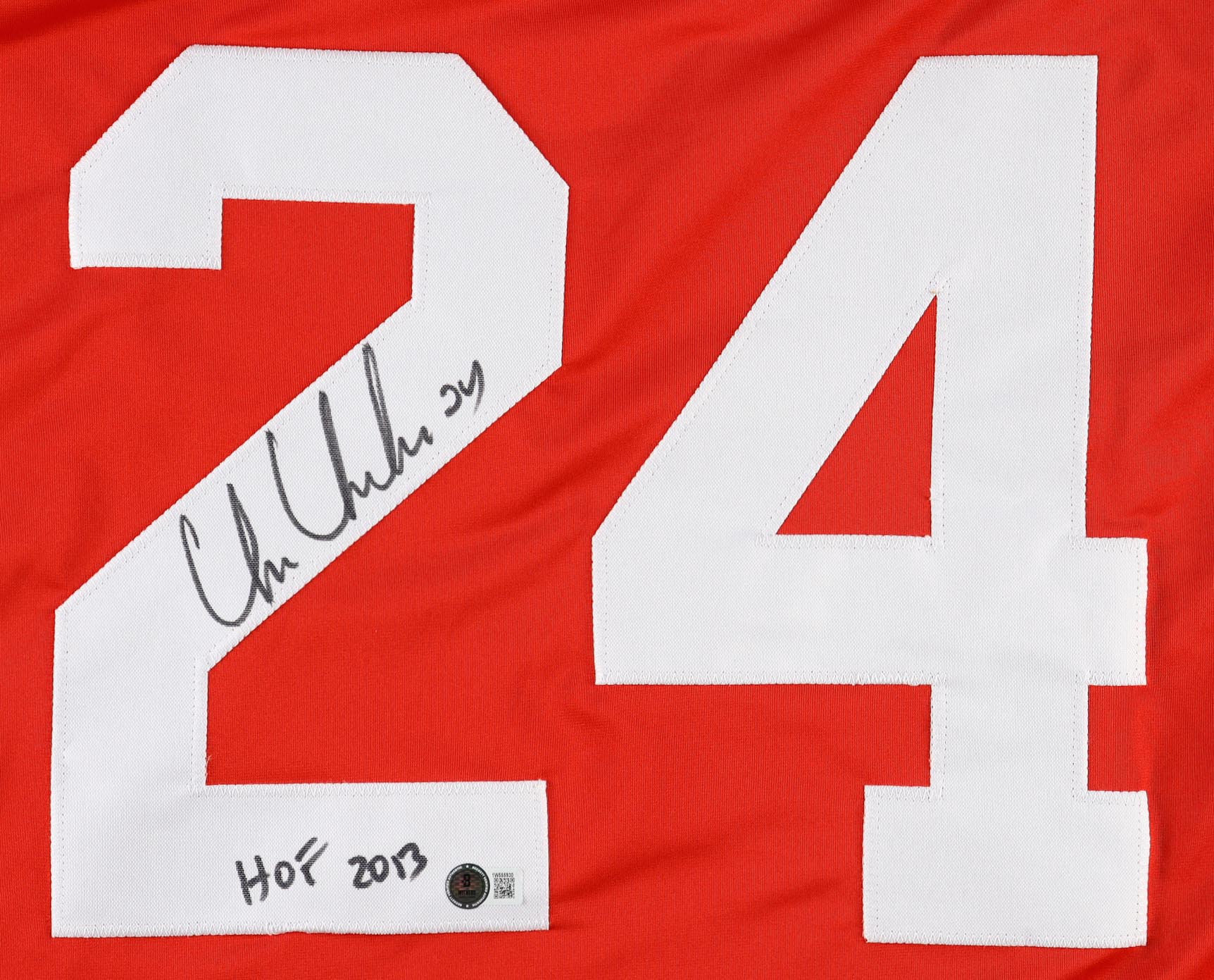 Chris Chelios Signed Jersey Inscribed "HOF 2013" (Beckett) at PristineAuction.com Chris Chelios Signed Jersey Inscribed "HOF 2013" (Beckett) at PristineAuction.com