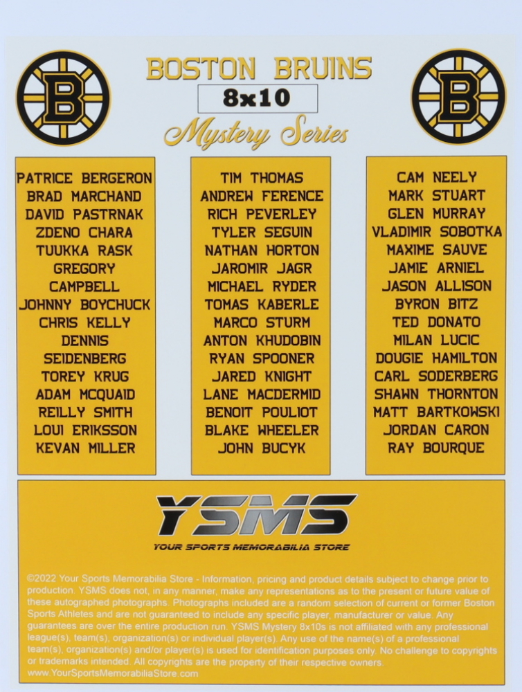 YSMS - Boston Bruins 8x10 Series Mystery Box at PristineAuction.com YSMS - Boston Bruins 8x10 Series Mystery Box at PristineAuction.com