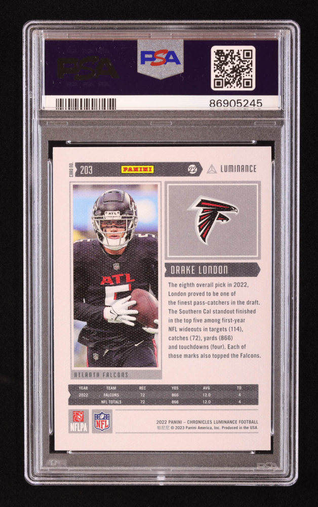Drake London 2022 Panini Chronicles Luminance Update Vertical Rookies 203 Rc Psa 9 Pristine Drake London 2022 Panini Chronicles Luminance Update Vertical Rookies 203 Rc Psa 9 Pristine