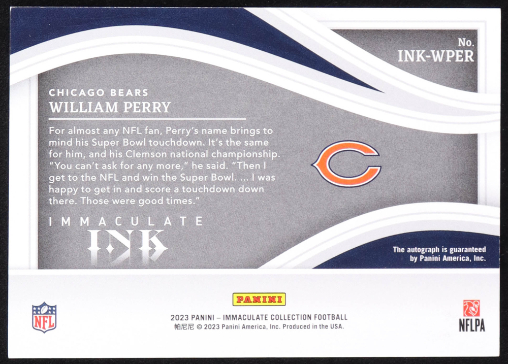 William Perry 2023 Immaculate Collection Immaculate Ink #4 #12/49 at PristineAuction.com William Perry 2023 Immaculate Collection Immaculate Ink #4 #12/49 at PristineAuction.com
