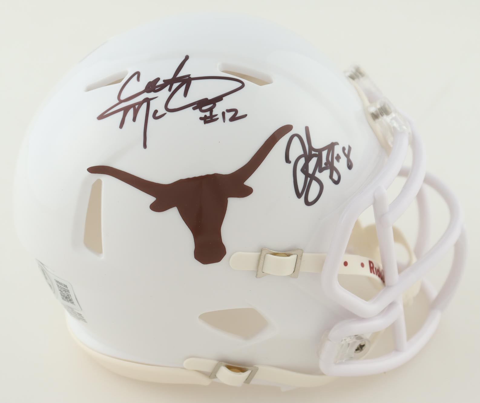 Colt McCoy & Jordan Shipley Signed Texas Longhorns Speed Mini Helmet (Beckett) at PristineAuction.com Colt McCoy & Jordan Shipley Signed Texas Longhorns Speed Mini Helmet (Beckett) at PristineAuction.com