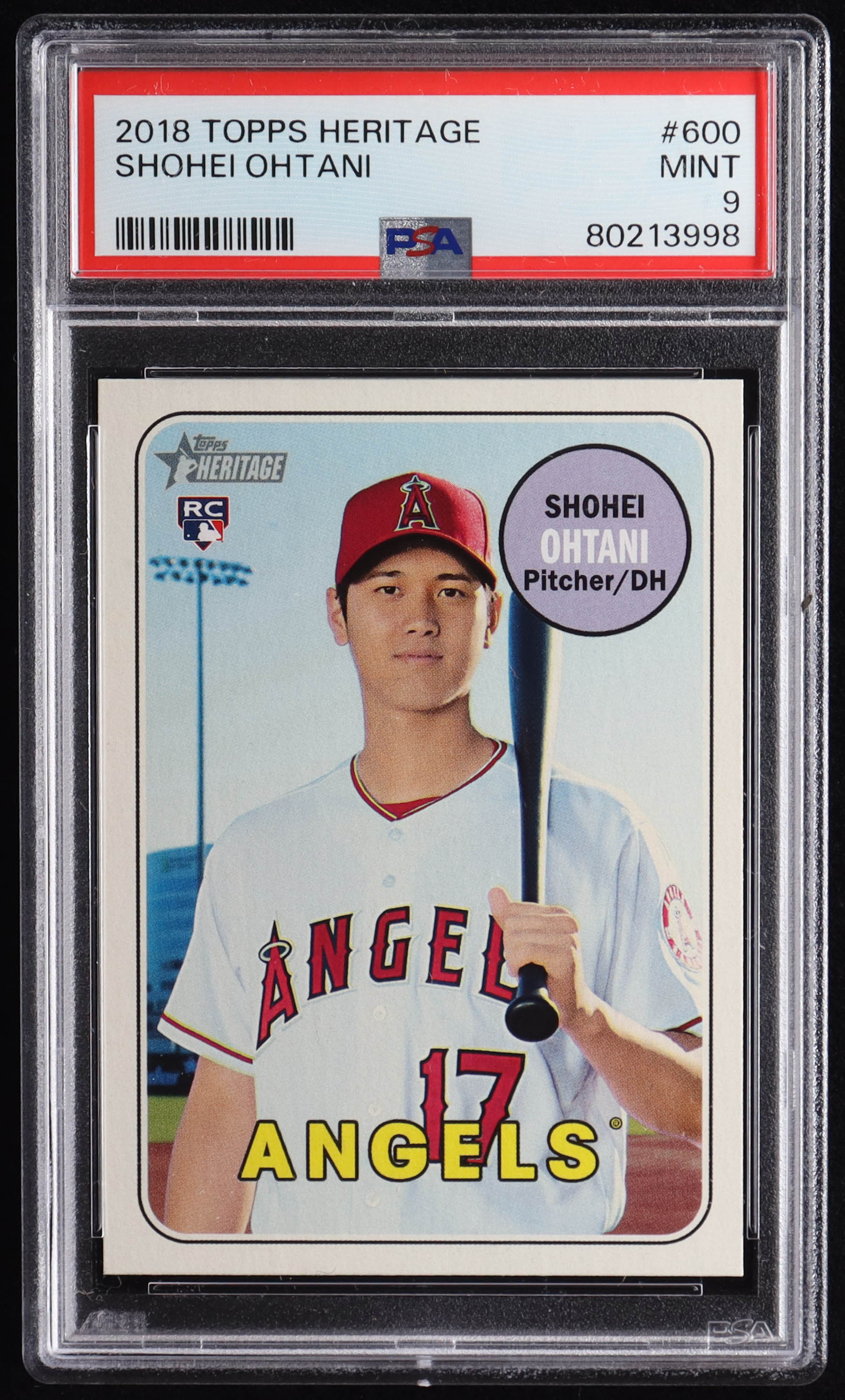Shohei Ohtani 2018 Topps Heritage #600 RC (PSA 9) at PristineAuction.com Shohei Ohtani 2018 Topps Heritage #600 RC (PSA 9) at PristineAuction.com