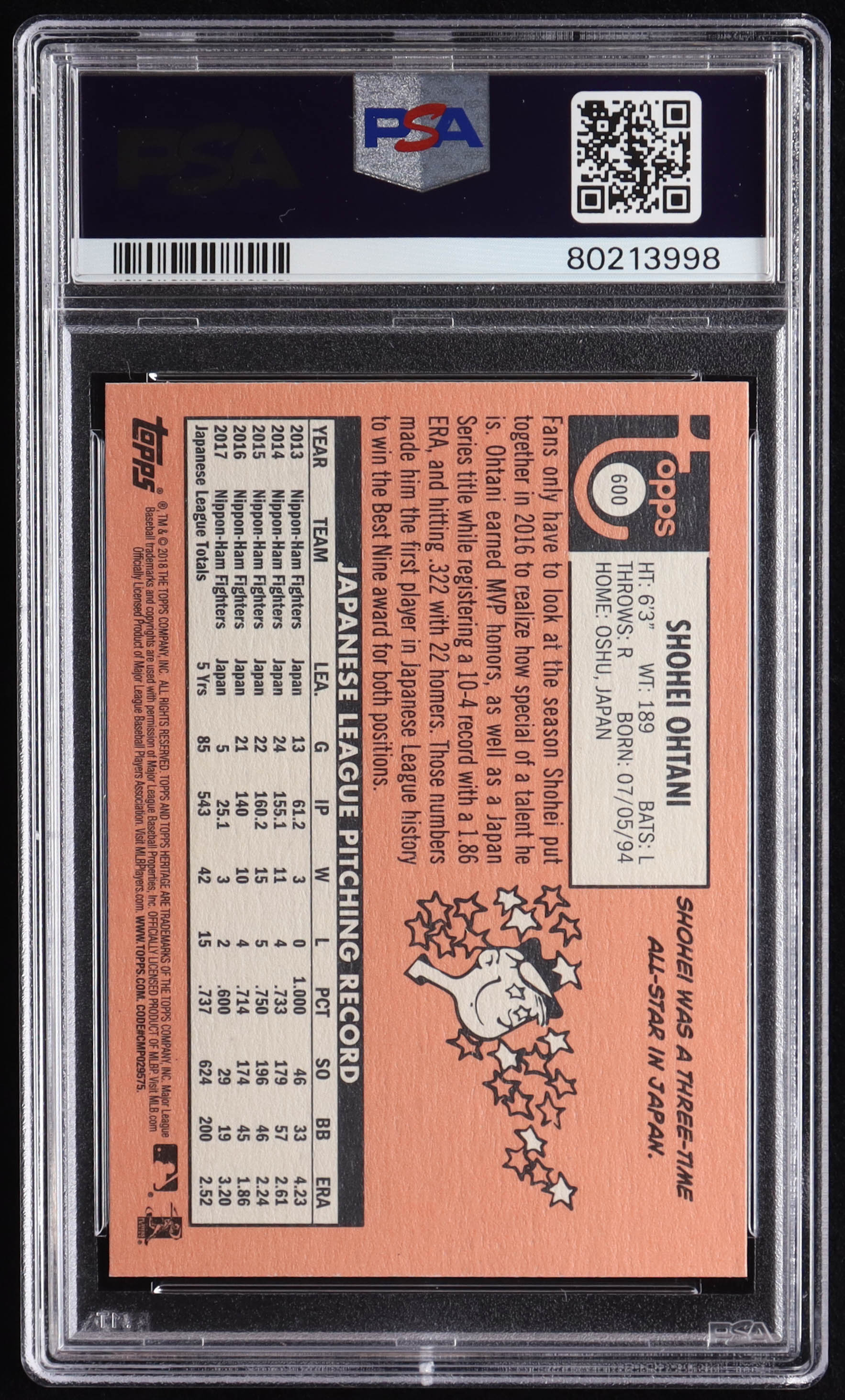 Shohei Ohtani 2018 Topps Heritage #600 RC (PSA 9) at PristineAuction.com Shohei Ohtani 2018 Topps Heritage #600 RC (PSA 9) at PristineAuction.com