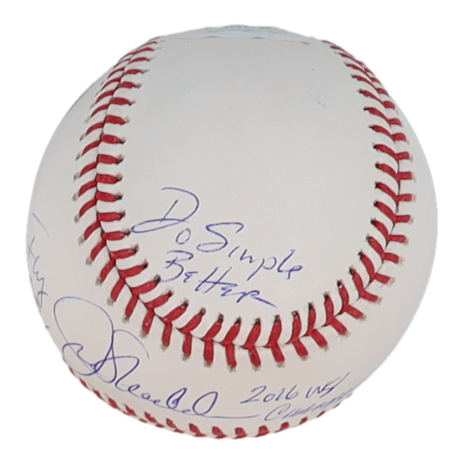 Joe Maddon Signed OML Logo Baseball With Inscriptions (JSA) at PristineAuction.com Joe Maddon Signed OML Logo Baseball With Inscriptions (JSA) at PristineAuction.com