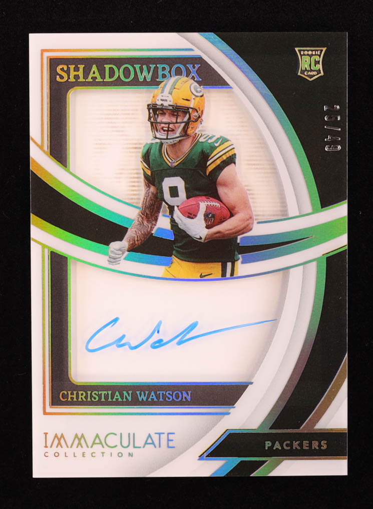 Christian Watson 2022 Immaculate Collection Immaculate Rookie Shadowbox Signatures #10 RC #25/49 at PristineAuction.com Christian Watson 2022 Immaculate Collection Immaculate Rookie Shadowbox Signatures #10 RC #25/49 at PristineAuction.com