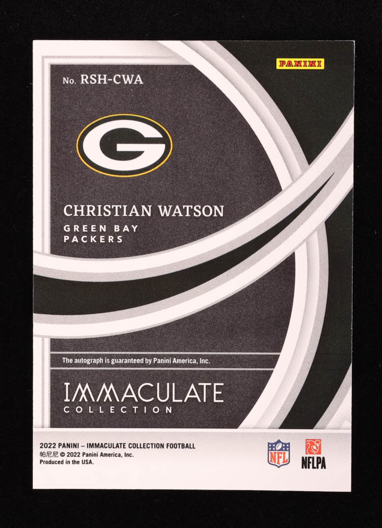 Christian Watson 2022 Immaculate Collection Immaculate Rookie Shadowbox Signatures #10 RC #25/49 at PristineAuction.com Christian Watson 2022 Immaculate Collection Immaculate Rookie Shadowbox Signatures #10 RC #25/49 at PristineAuction.com