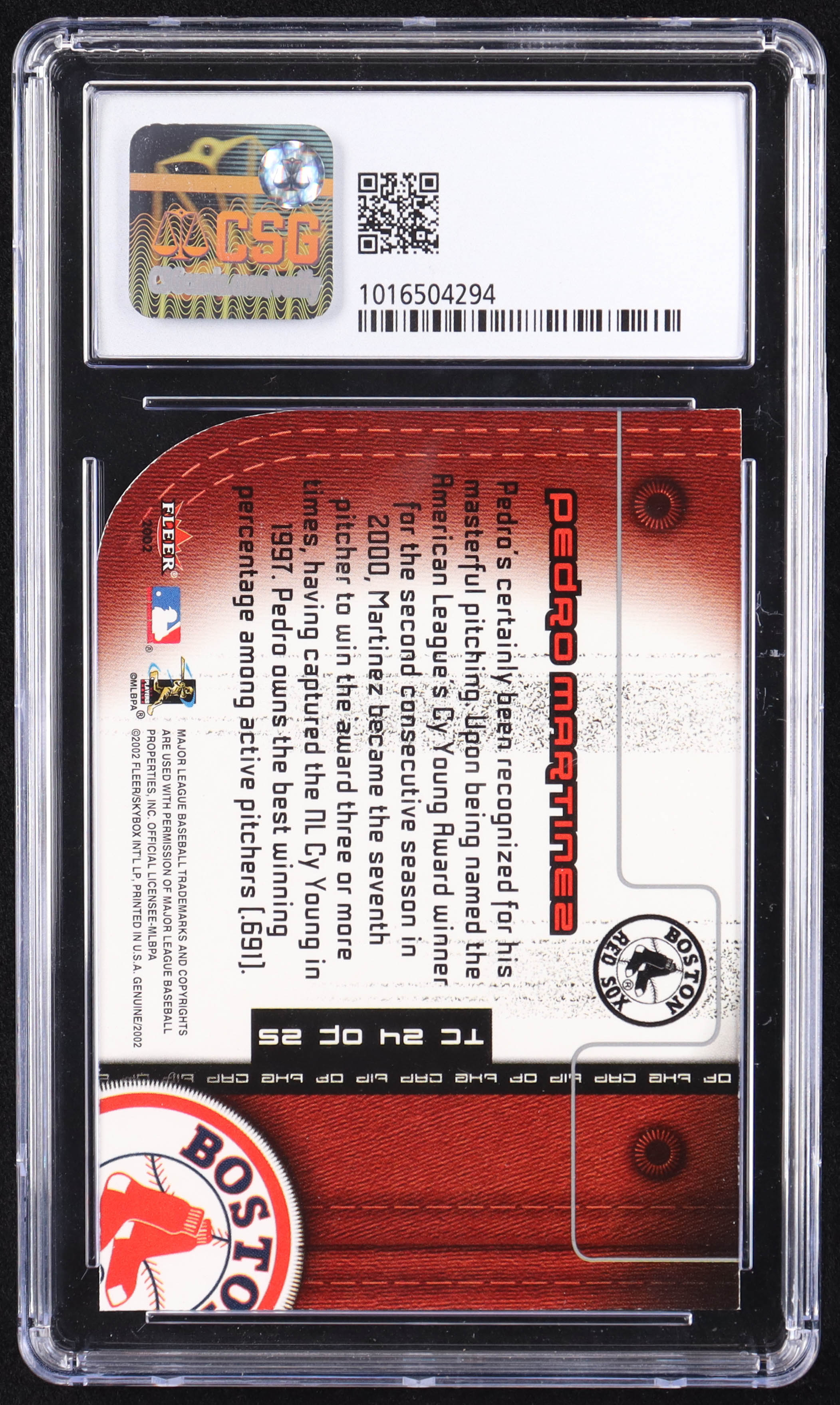 Pedro Martinez 2002 Fleer Genuine Tip of the Cap #24 (CSG 8.5) at PristineAuction.com Pedro Martinez 2002 Fleer Genuine Tip of the Cap #24 (CSG 8.5) at PristineAuction.com