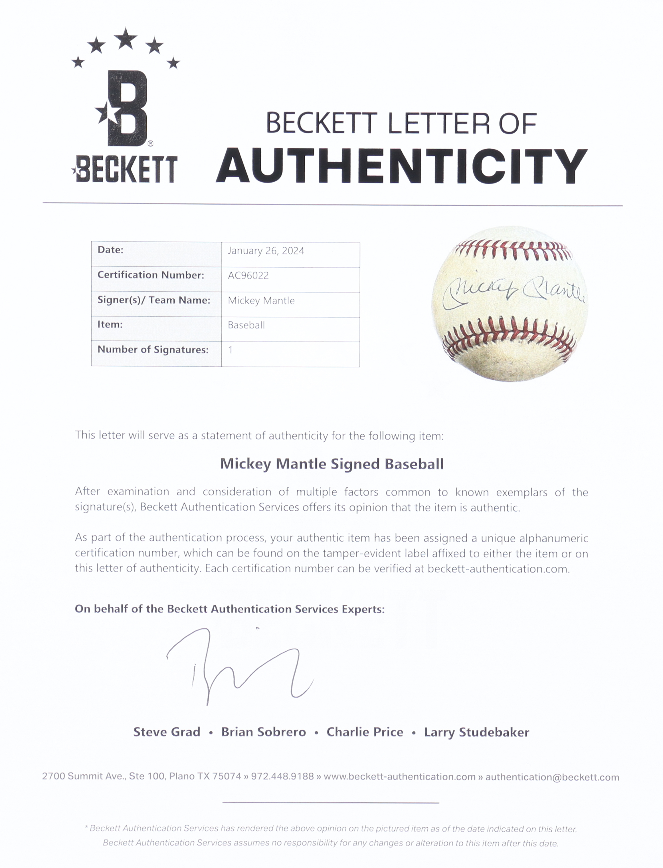 Mickey Mantle Signed OAL Baseball (Beckett) at PristineAuction.com Mickey Mantle Signed OAL Baseball (Beckett) at PristineAuction.com