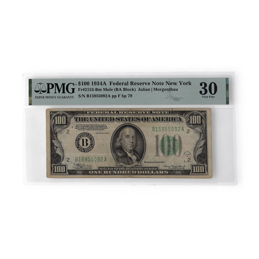 Mule Note Example 1934-A U.S. $100 Federal Reserve Note - New York