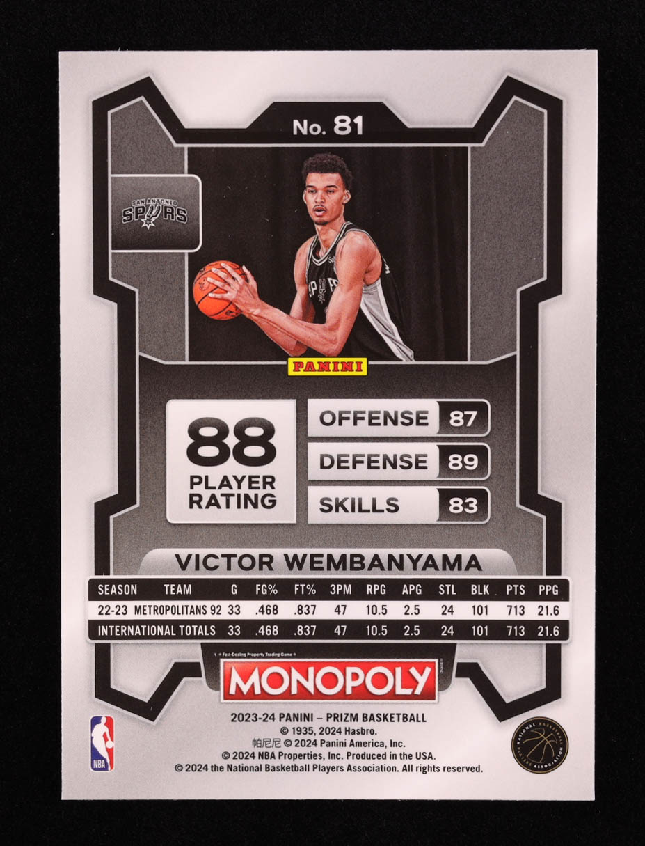 Victor Wembanyama 2023-24 Panini Prizm Monopoly #81 RC at PristineAuction.com Victor Wembanyama 2023-24 Panini Prizm Monopoly #81 RC at PristineAuction.com