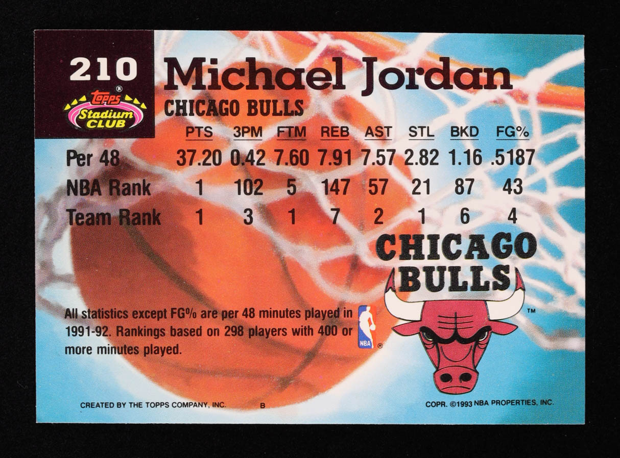 Michael Jordan 1992-93 Stadium Club #210 MC at PristineAuction.com Michael Jordan 1992-93 Stadium Club #210 MC at PristineAuction.com