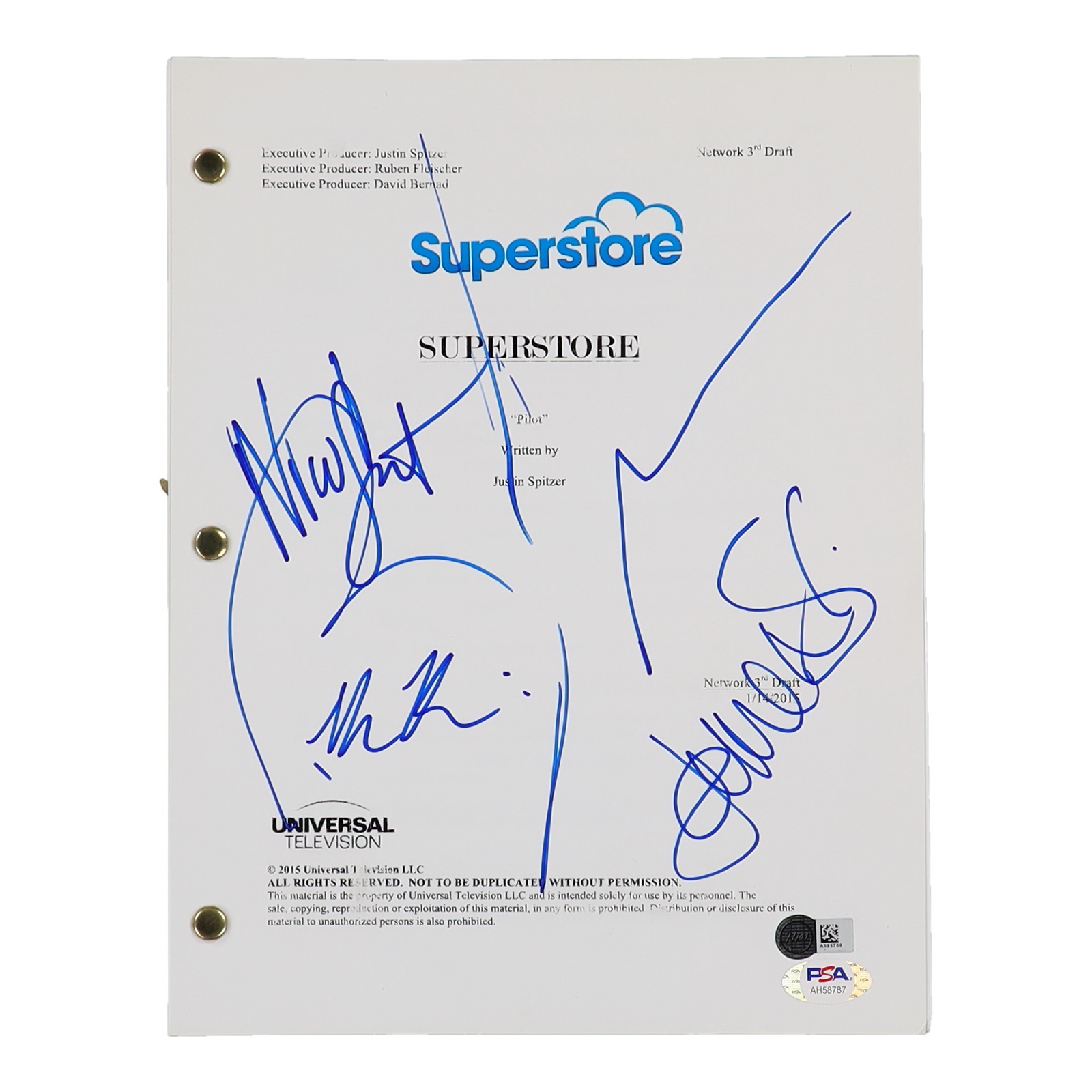 "Superstore" TV Pilot Script Signed by (4) with Ben Feldman, Lauren Ash, Nico Santos & Kaliko Kauhi (PSA) at PristineAuction.com "Superstore" TV Pilot Script Signed by (4) with Ben Feldman, Lauren Ash, Nico Santos & Kaliko Kauhi (PSA) at PristineAuction.com