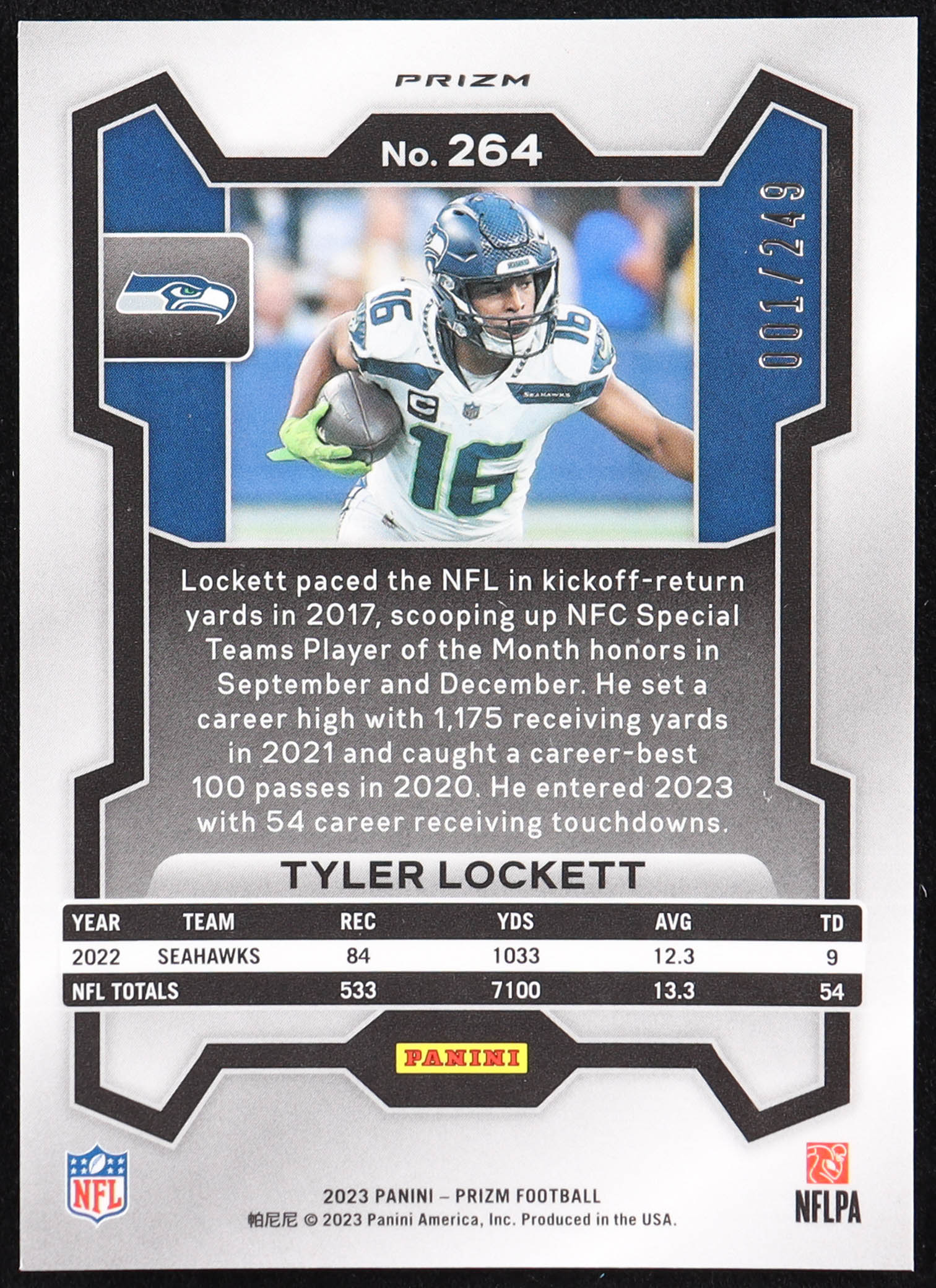Tyler Lockett 2023 Panini Prizm Prizms Orange #264 #001/249 at PristineAuction.com Tyler Lockett 2023 Panini Prizm Prizms Orange #264 #001/249 at PristineAuction.com