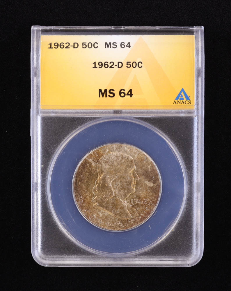 1962-D Franklin Silver Half Dollar (ANACS MS64) at PristineAuction.com 1962-D Franklin Silver Half Dollar (ANACS MS64) at PristineAuction.com