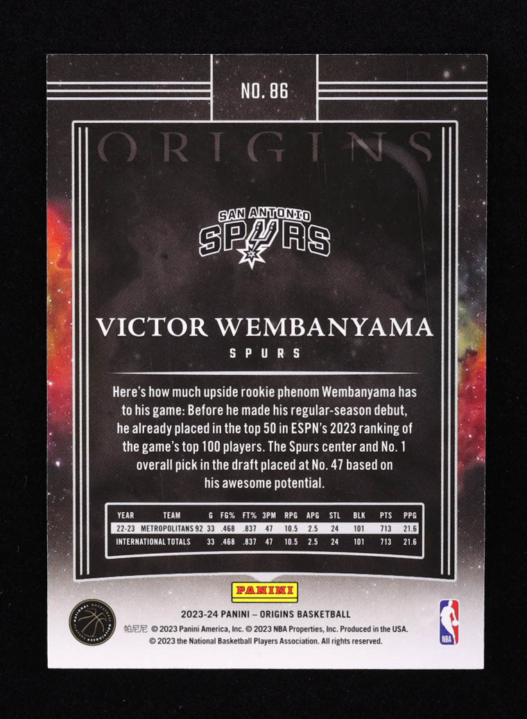 Victor Wembanyama 2023-24 Panini Origins #86 RC at PristineAuction.com Victor Wembanyama 2023-24 Panini Origins #86 RC at PristineAuction.com