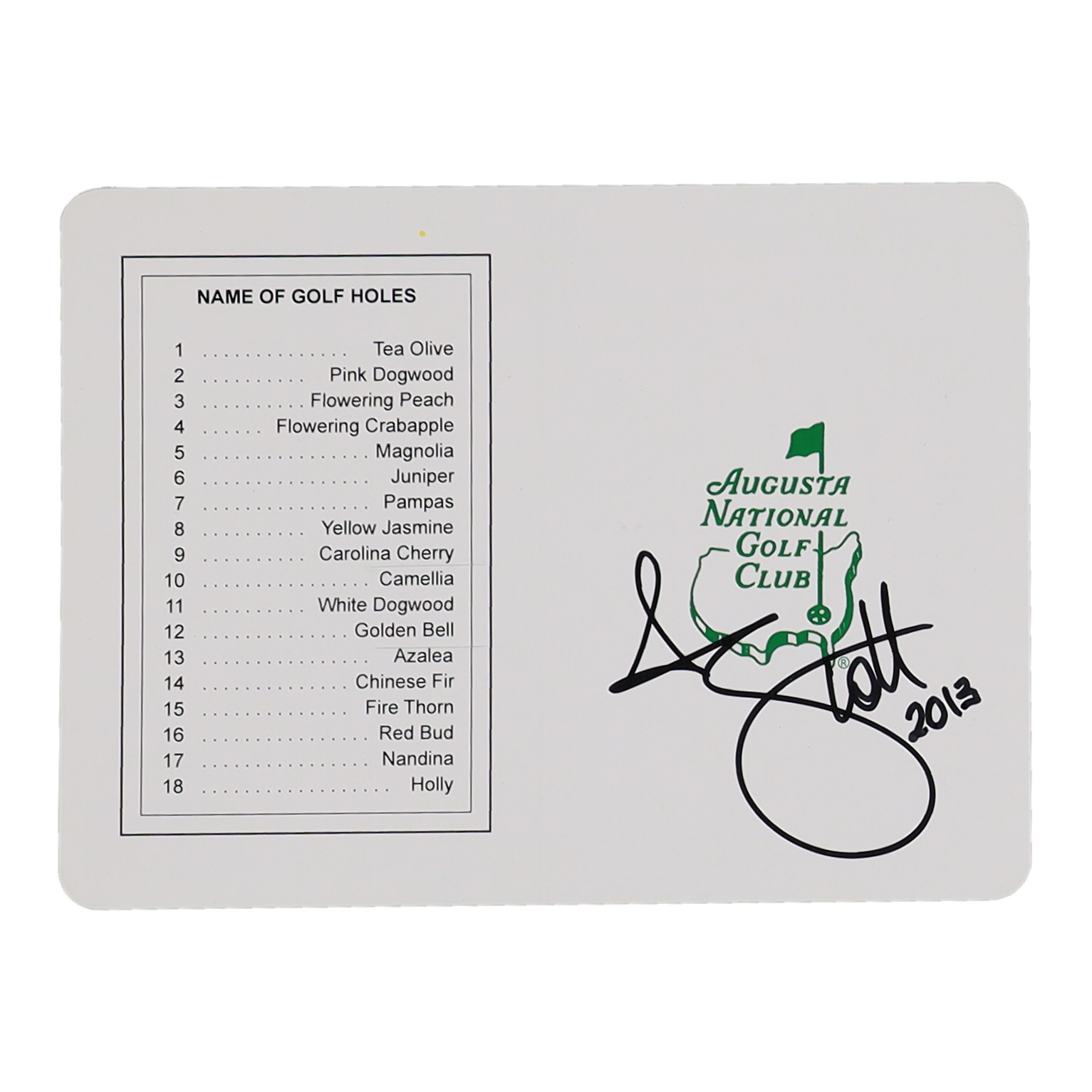 Adam Scott Signed Augusta National Golf Club Scorecard Inscribed "2013" (Beckett) at PristineAuction.com Adam Scott Signed Augusta National Golf Club Scorecard Inscribed "2013" (Beckett) at PristineAuction.com