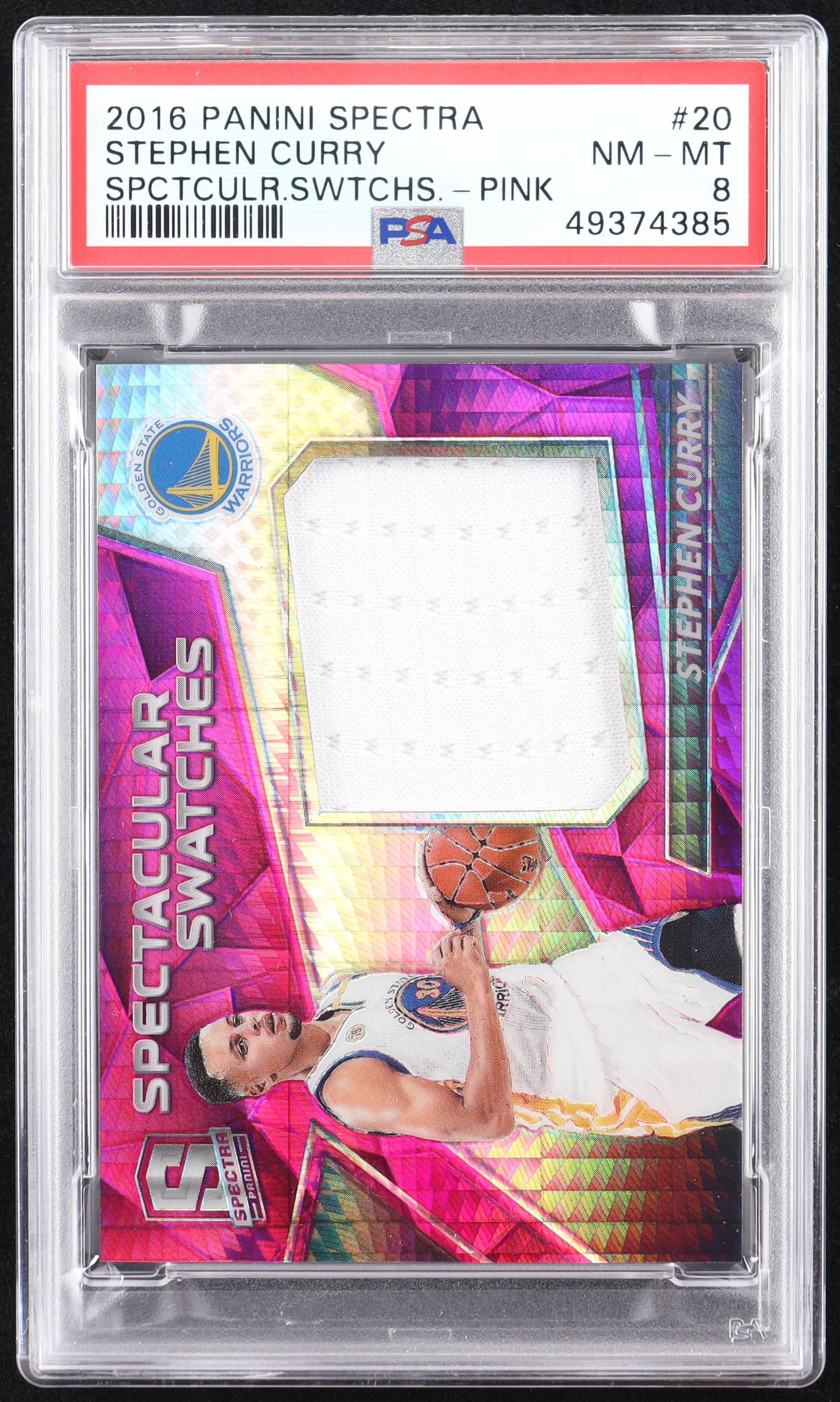 Stephen Curry 2016-17 Panini Spectra Spectacular Swatches Pink #20 #07/49 (PSA 8) at PristineAuction.com Stephen Curry 2016-17 Panini Spectra Spectacular Swatches Pink #20 #07/49 (PSA 8) at PristineAuction.com