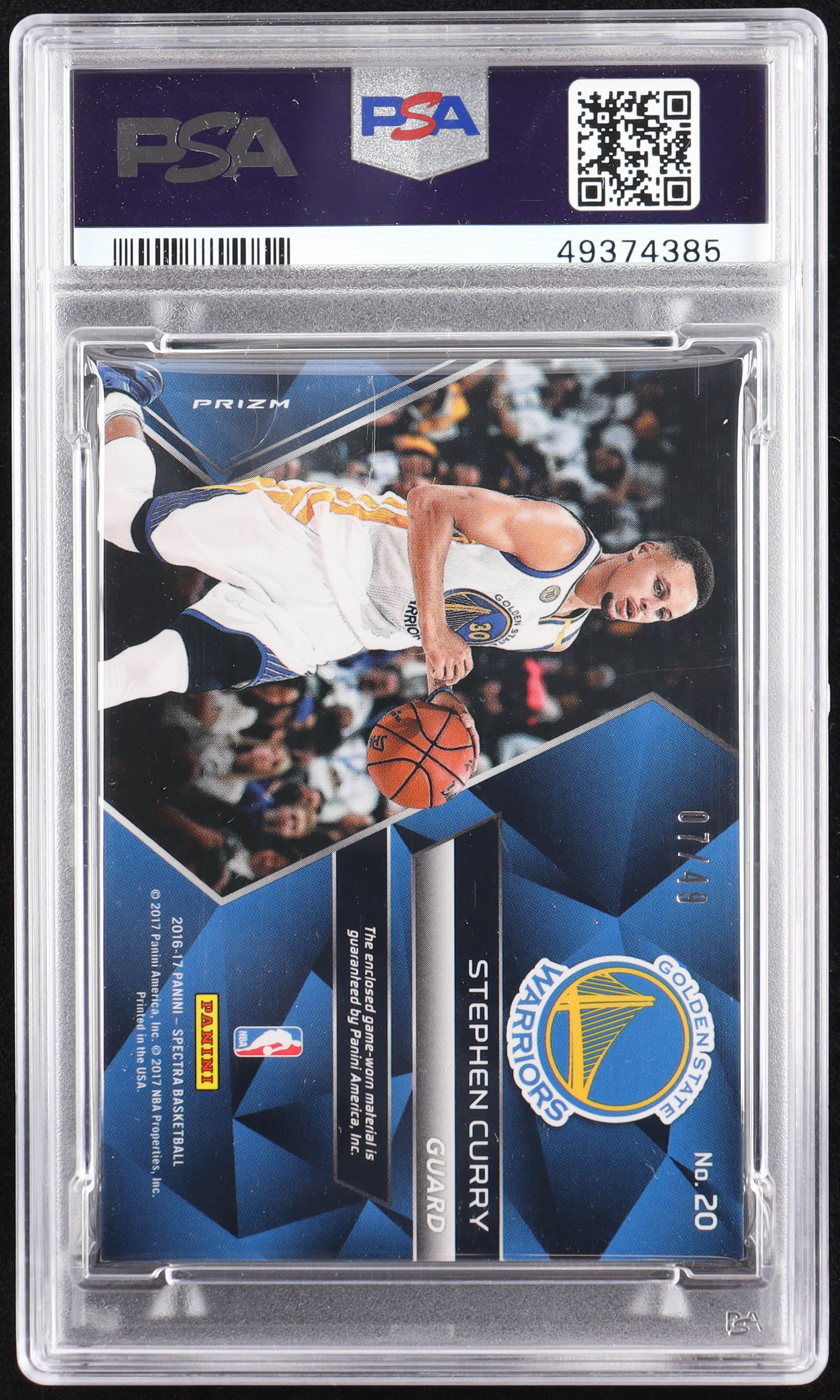 Stephen Curry 2016-17 Panini Spectra Spectacular Swatches Pink #20 #07/49 (PSA 8) at PristineAuction.com Stephen Curry 2016-17 Panini Spectra Spectacular Swatches Pink #20 #07/49 (PSA 8) at PristineAuction.com