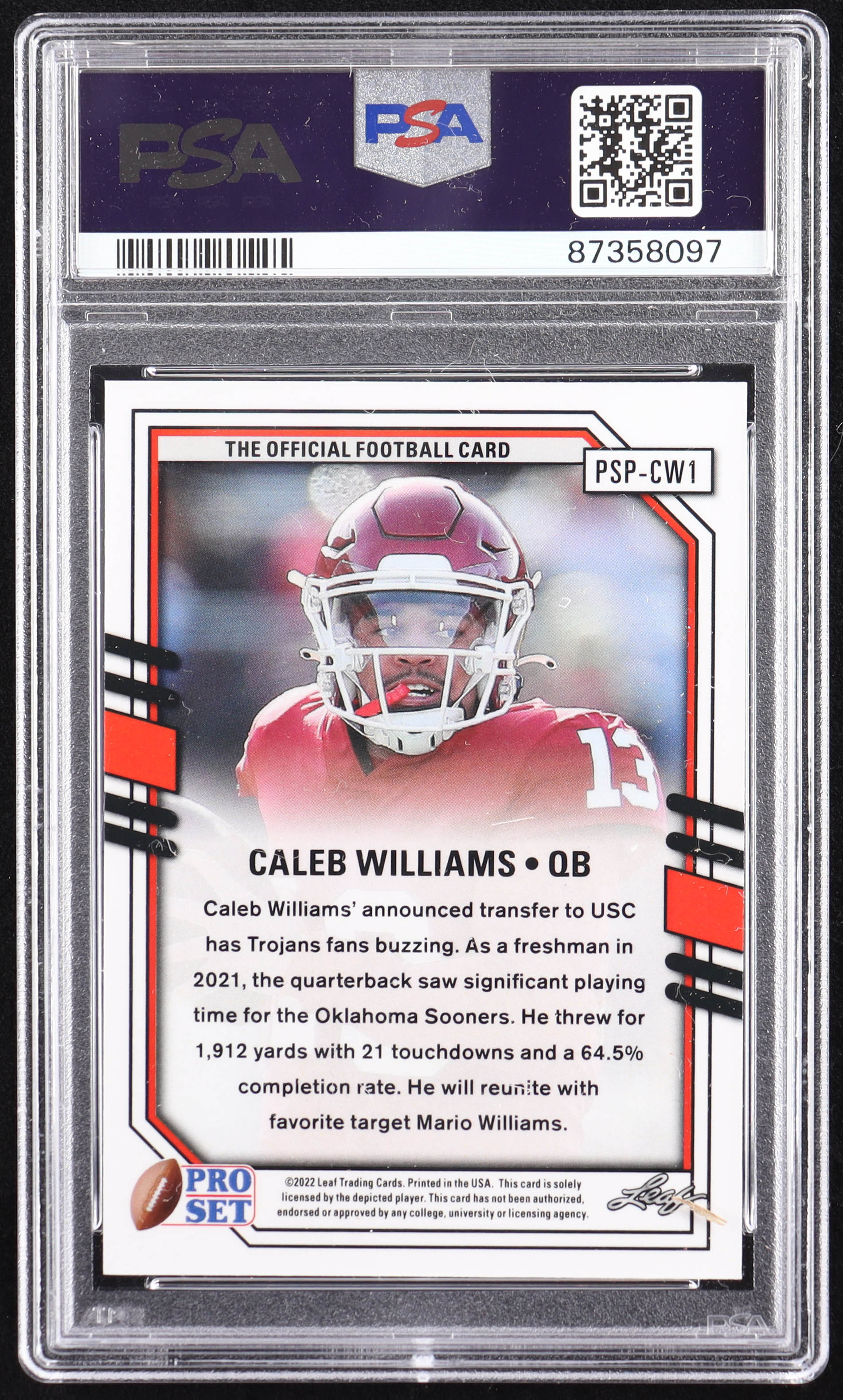 Caleb Williams 2022 Leaf Pro Set Metal Draft Prospects Portraits Mojo Blue #PSPCW1 RC (PSA 10) at PristineAuction.com Caleb Williams 2022 Leaf Pro Set Metal Draft Prospects Portraits Mojo Blue #PSPCW1 RC (PSA 10) at PristineAuction.com