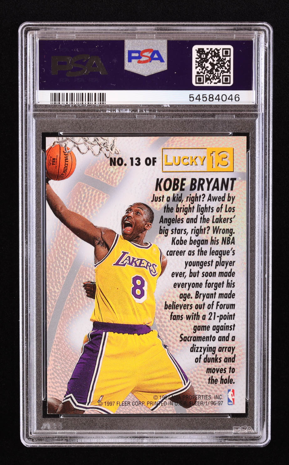 Kobe Bryant 1996-97 Fleer Lucky 13 #13 RC (PSA 8) at PristineAuction.com Kobe Bryant 1996-97 Fleer Lucky 13 #13 RC (PSA 8) at PristineAuction.com