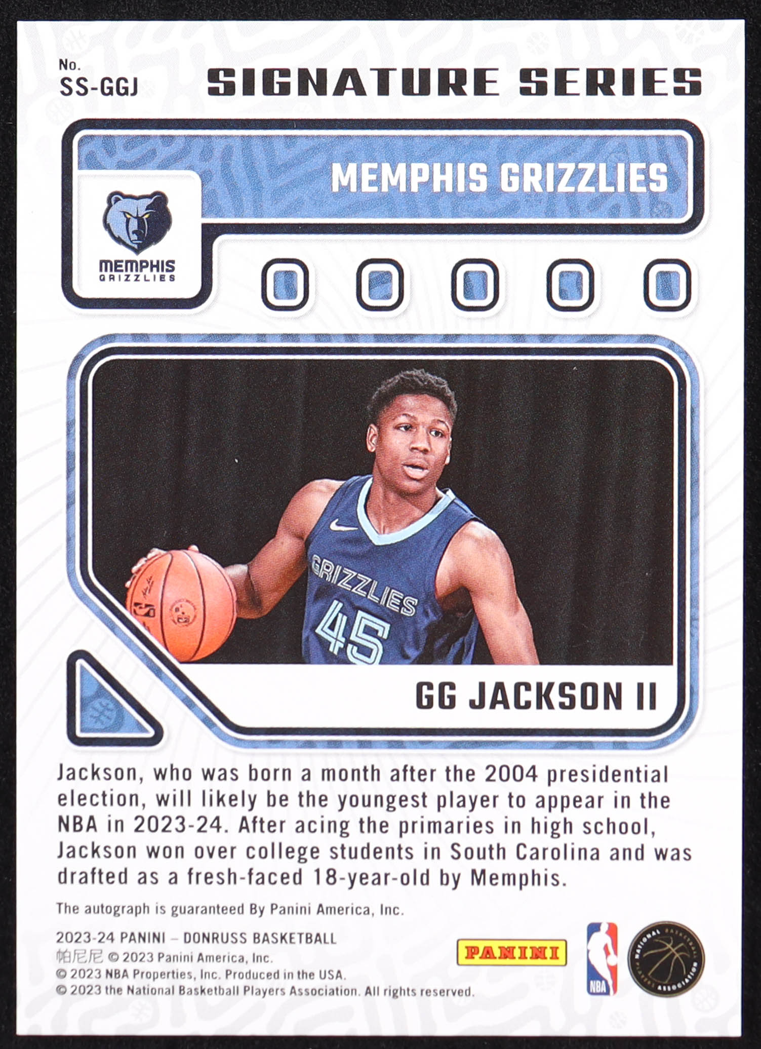 GG Jackson II 2023-24 Donruss Signature Series #11 RC at PristineAuction.com GG Jackson II 2023-24 Donruss Signature Series #11 RC at PristineAuction.com