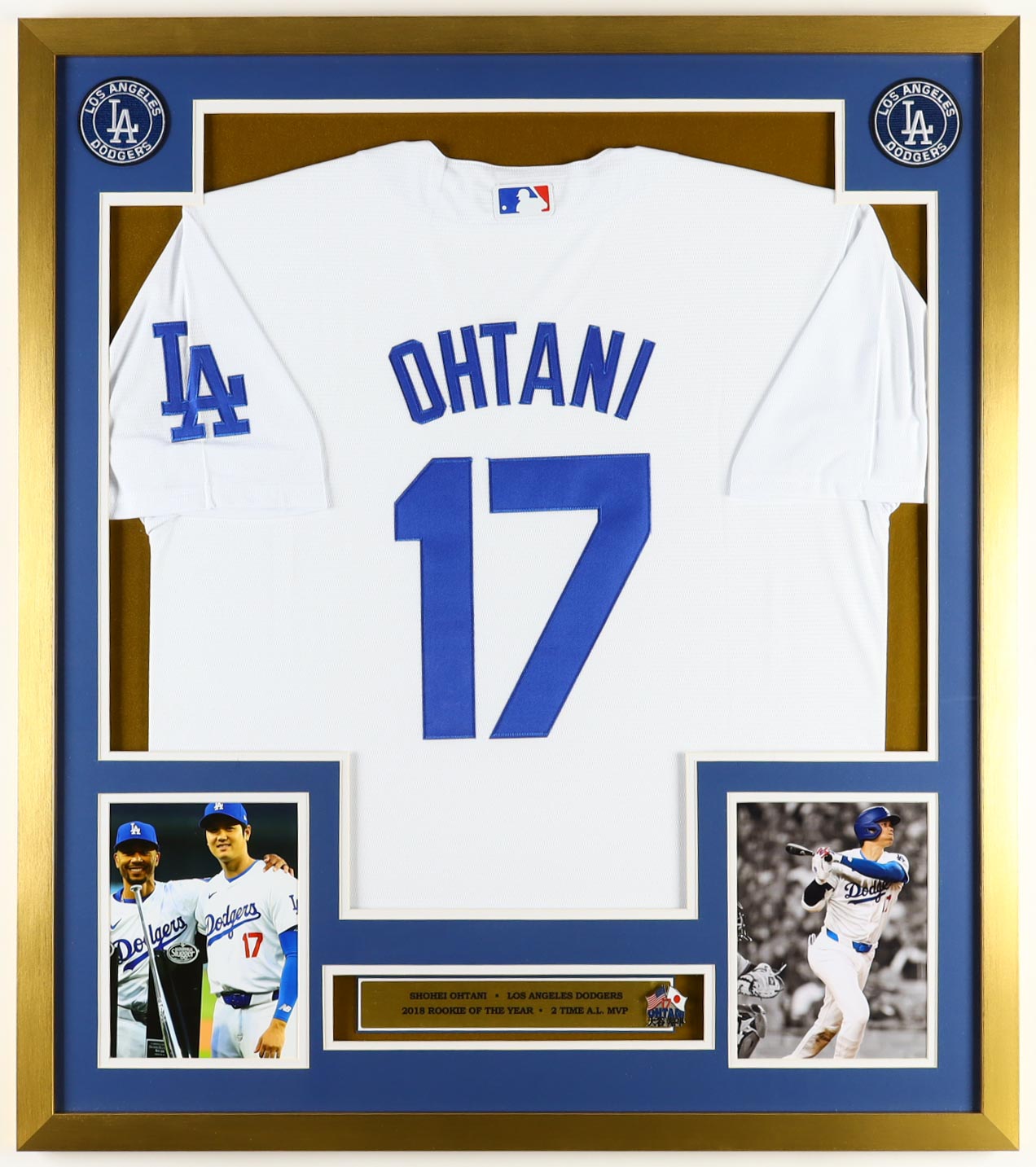 Shohei Ohtani Dodgers Custom Framed Jersey Display with #17 Dodgers Pin & (2) Cloth Logo Patches at PristineAuction.com Shohei Ohtani Dodgers Custom Framed Jersey Display with #17 Dodgers Pin & (2) Cloth Logo Patches at PristineAuction.com