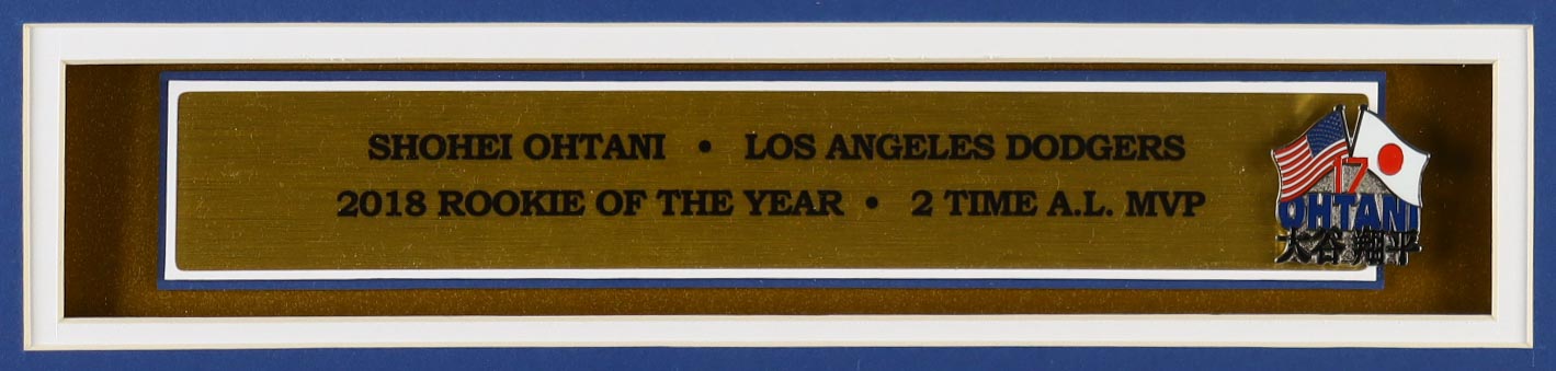 Shohei Ohtani Dodgers Custom Framed Jersey Display with #17 Dodgers Pin & (2) Cloth Logo Patches at PristineAuction.com Shohei Ohtani Dodgers Custom Framed Jersey Display with #17 Dodgers Pin & (2) Cloth Logo Patches at PristineAuction.com