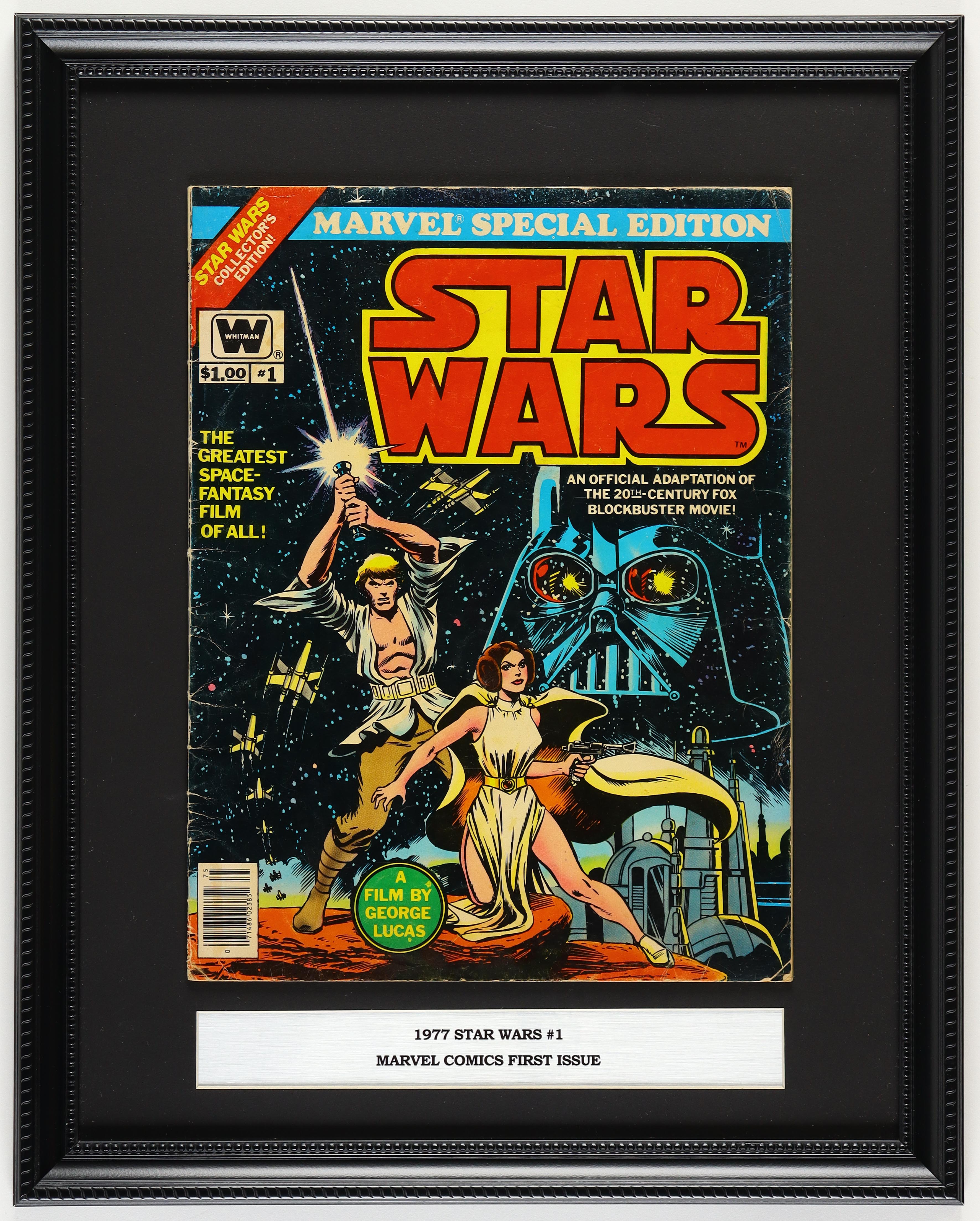 1977 "Marvel Special Edition: Star Wars" Issue #1 Marvel Custom Framed First Issue Comic Book Display With Plaque at PristineAuction.com 1977 "Marvel Special Edition: Star Wars" Issue #1 Marvel Custom Framed First Issue Comic Book Display With Plaque at PristineAuction.com