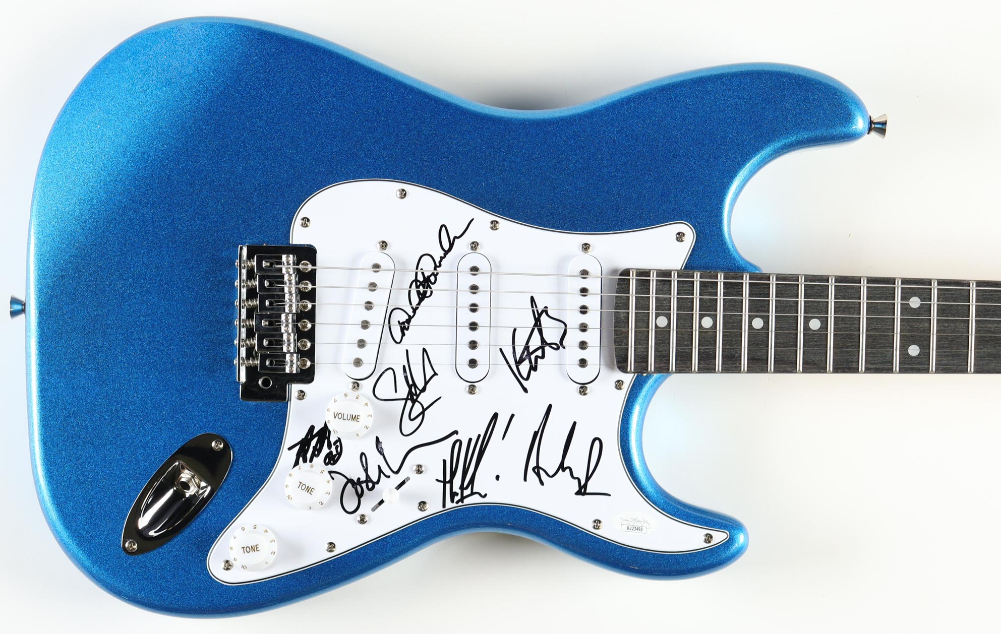 Big Bad Voodoo Daddy Band-Signed Electric Guitar by (7) with Scotty Morris, Kurt Sodergren, Dirk Shumaker, Andy Rowley (JSA) at PristineAuction.com Big Bad Voodoo Daddy Band-Signed Electric Guitar by (7) with Scotty Morris, Kurt Sodergren, Dirk Shumaker, Andy Rowley (JSA) at PristineAuction.com