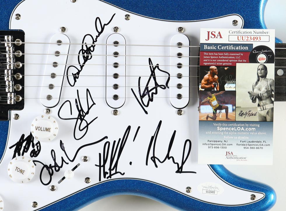 Big Bad Voodoo Daddy Band-Signed Electric Guitar by (7) with Scotty Morris, Kurt Sodergren, Dirk Shumaker, Andy Rowley (JSA) at PristineAuction.com Big Bad Voodoo Daddy Band-Signed Electric Guitar by (7) with Scotty Morris, Kurt Sodergren, Dirk Shumaker, Andy Rowley (JSA) at PristineAuction.com