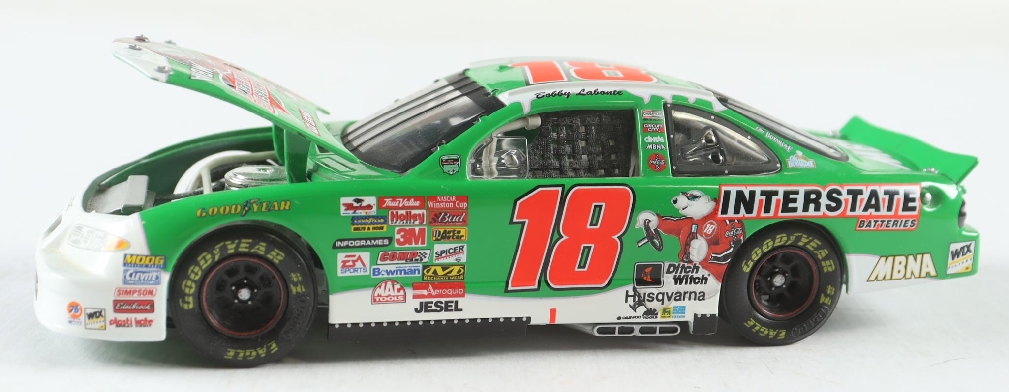 Bobby Labonte #18 Interstate Batteries / Coca-Cola Polar Bear - 2001 Grand Prix Clear Window Bank 1:24 Scale Diecast Car at PristineAuction.com Bobby Labonte #18 Interstate Batteries / Coca-Cola Polar Bear - 2001 Grand Prix Clear Window Bank 1:24 Scale Diecast Car at PristineAuction.com