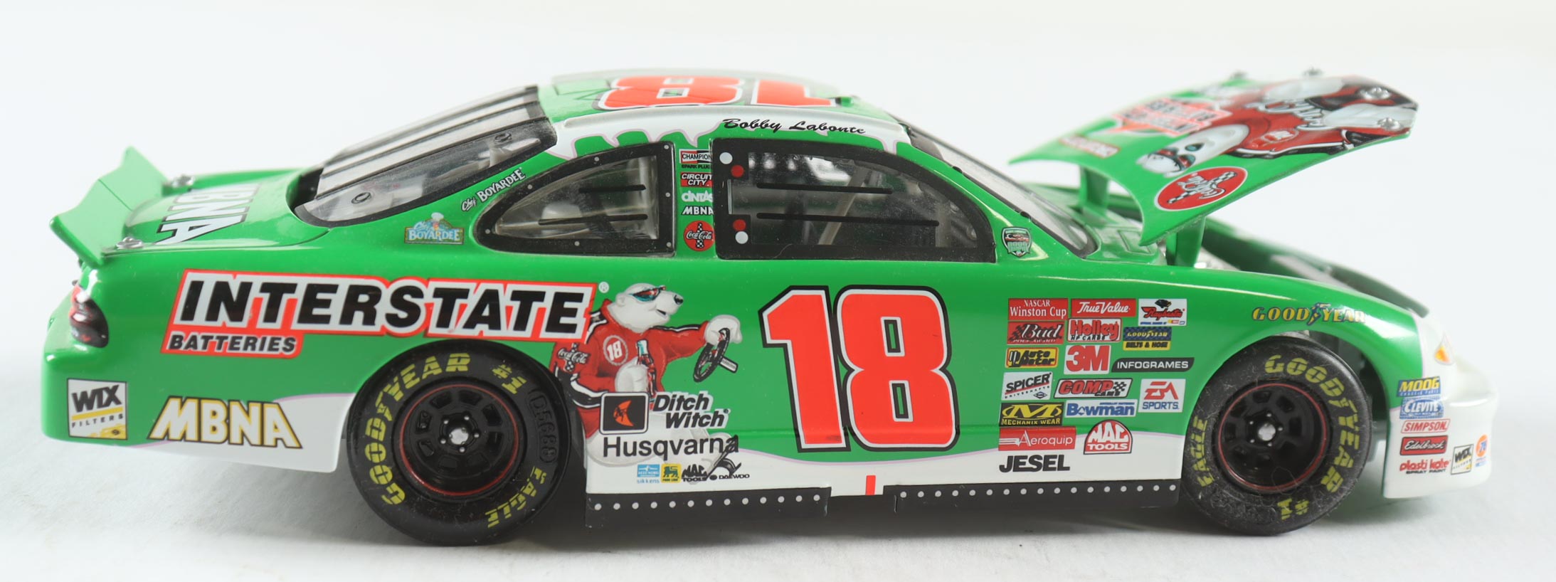 Bobby Labonte #18 Interstate Batteries / Coca-Cola Polar Bear - 2001 Grand Prix Clear Window Bank 1:24 Scale Diecast Car at PristineAuction.com Bobby Labonte #18 Interstate Batteries / Coca-Cola Polar Bear - 2001 Grand Prix Clear Window Bank 1:24 Scale Diecast Car at PristineAuction.com
