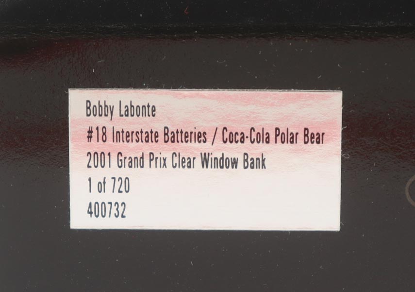 Bobby Labonte #18 Interstate Batteries / Coca-Cola Polar Bear - 2001 Grand Prix Clear Window Bank 1:24 Scale Diecast Car at PristineAuction.com Bobby Labonte #18 Interstate Batteries / Coca-Cola Polar Bear - 2001 Grand Prix Clear Window Bank 1:24 Scale Diecast Car at PristineAuction.com