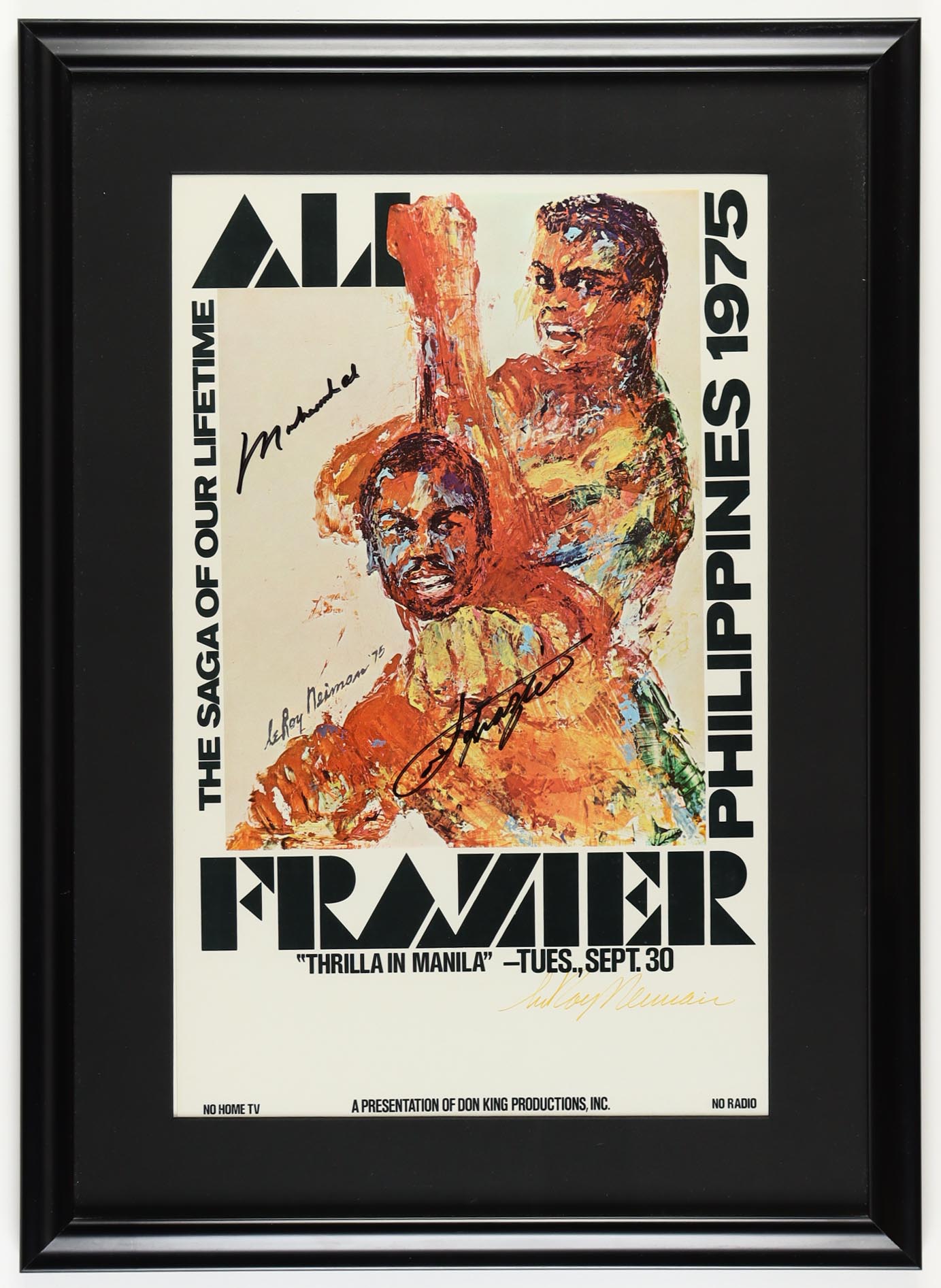 Muhammad Ali, Joe Frazier & LeRoy Neiman Signed Custom Framed Matted Print Display (JSA) at PristineAuction.com Muhammad Ali, Joe Frazier & LeRoy Neiman Signed Custom Framed Matted Print Display (JSA) at PristineAuction.com