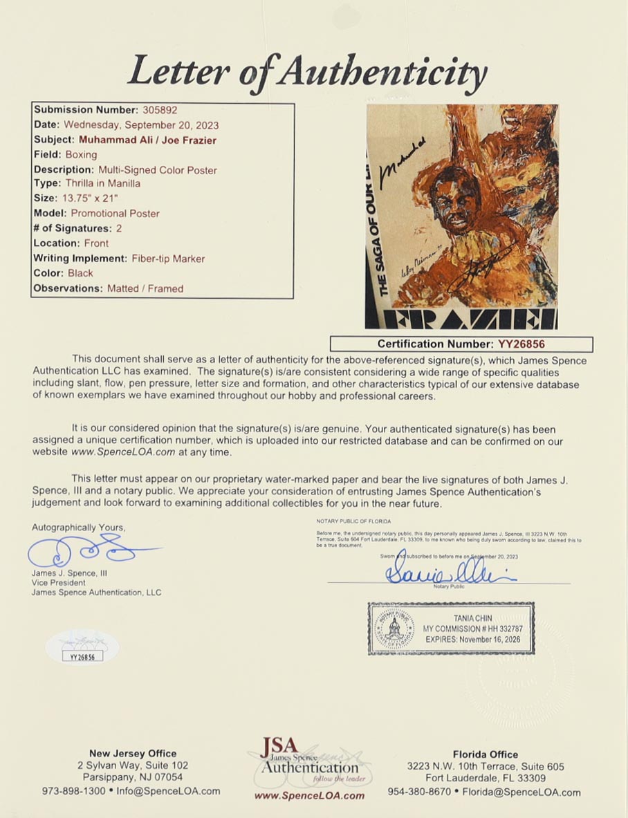 Muhammad Ali, Joe Frazier & LeRoy Neiman Signed Custom Framed Matted Print Display (JSA) at PristineAuction.com Muhammad Ali, Joe Frazier & LeRoy Neiman Signed Custom Framed Matted Print Display (JSA) at PristineAuction.com