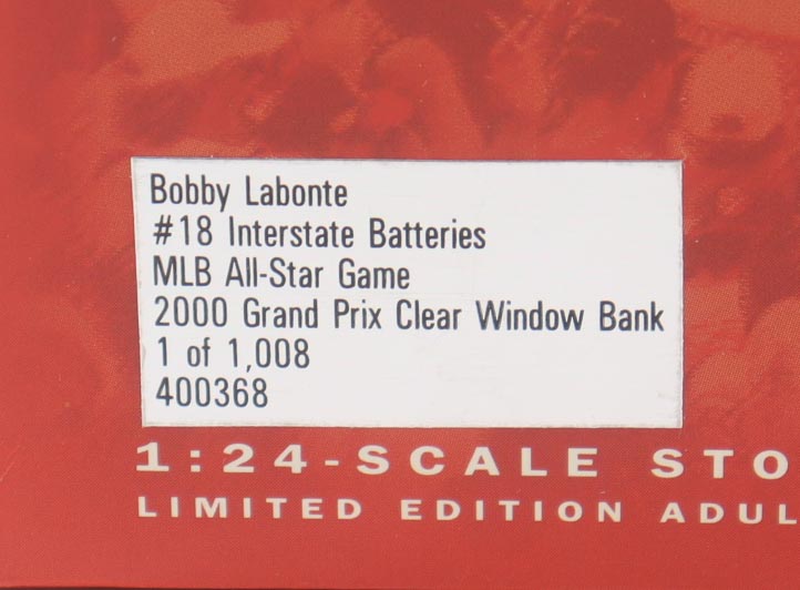 Bobby Labonte #18 Interstate Batteries / MLB All-Star Game - 2000 Grand Prix Clear Window Bank 1:24 Scale Diecast Car at PristineAuction.com Bobby Labonte #18 Interstate Batteries / MLB All-Star Game - 2000 Grand Prix Clear Window Bank 1:24 Scale Diecast Car at PristineAuction.com