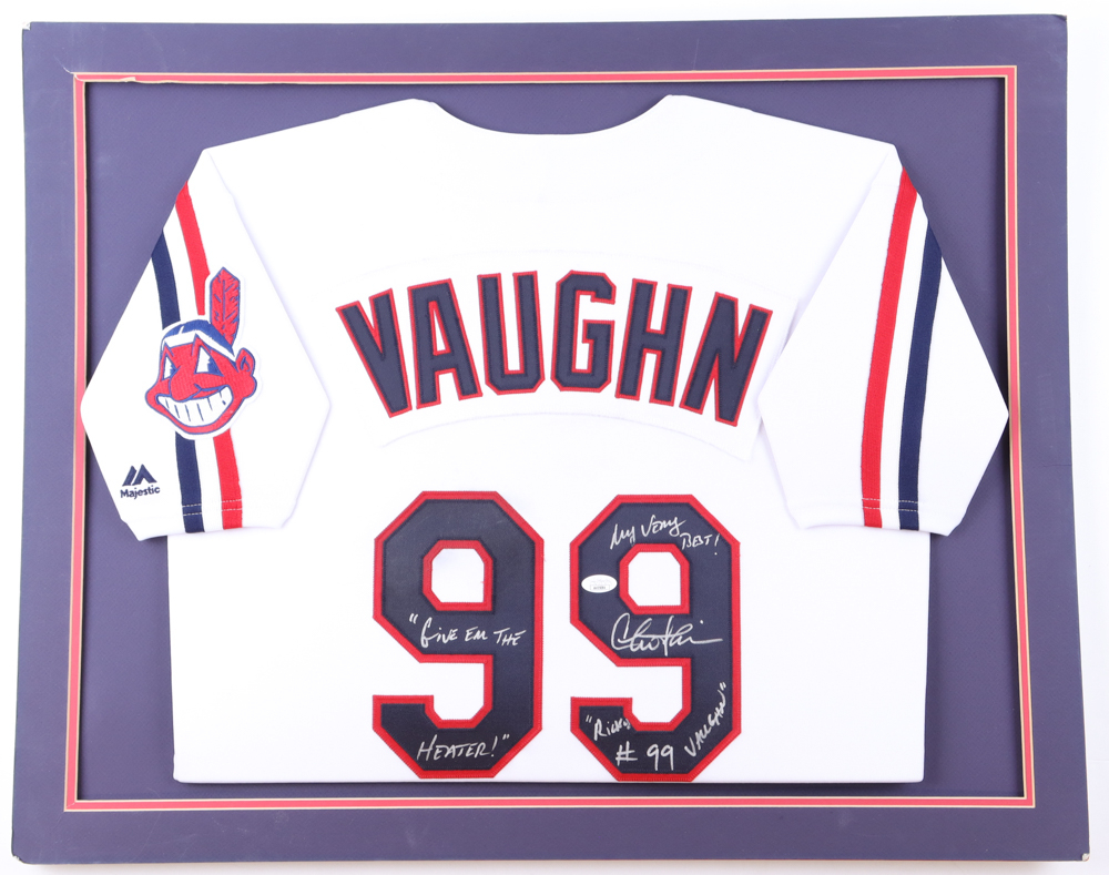 Majestic Charlie Sheen Cleveland Indians Throwback Jersey - White, Sewn Letters
