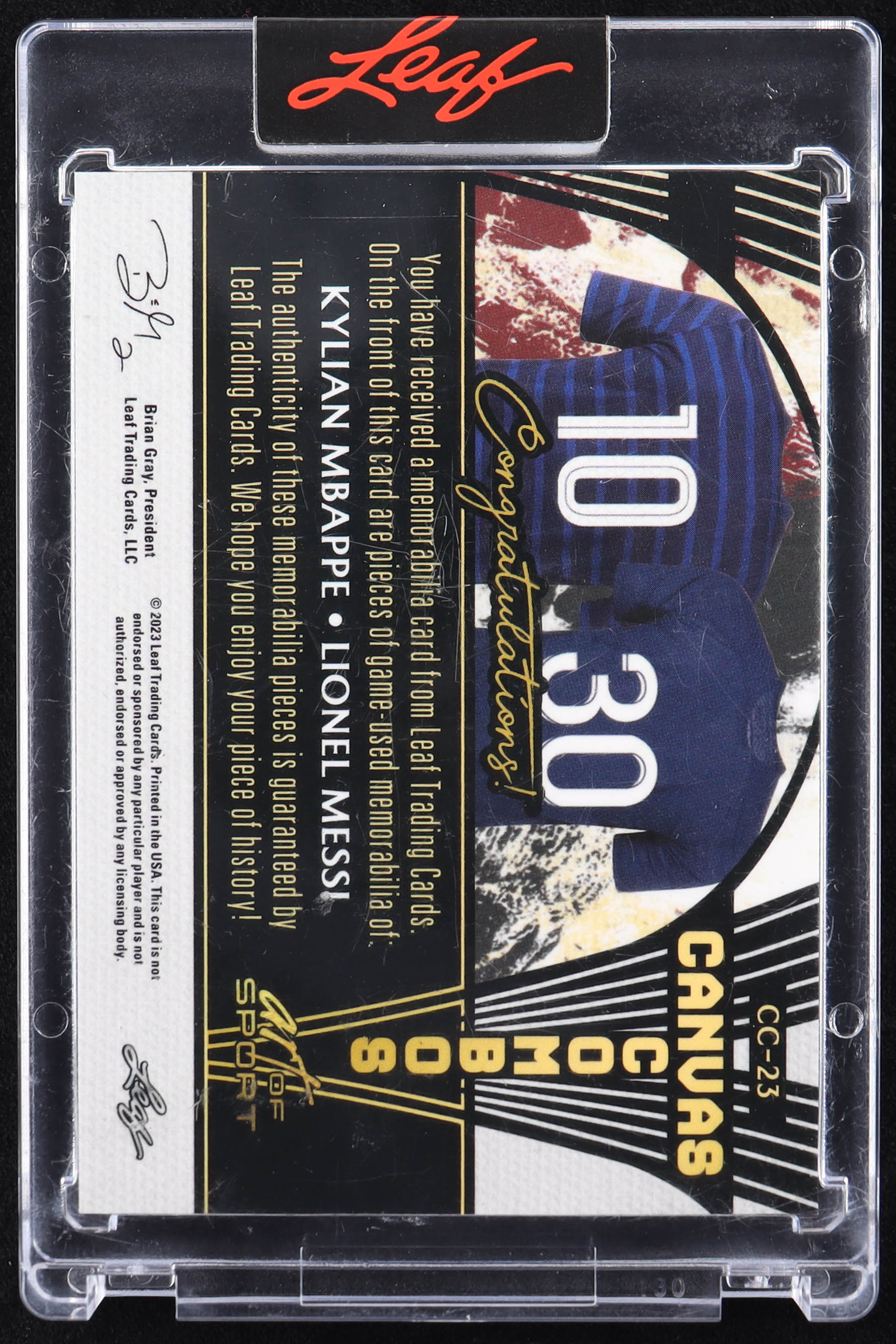 Kylian Mbappe / Lionel Messi 2023 Leaf Art of Sport Canvas Combos #CC23 #22/35 at PristineAuction.com Kylian Mbappe / Lionel Messi 2023 Leaf Art of Sport Canvas Combos #CC23 #22/35 at PristineAuction.com