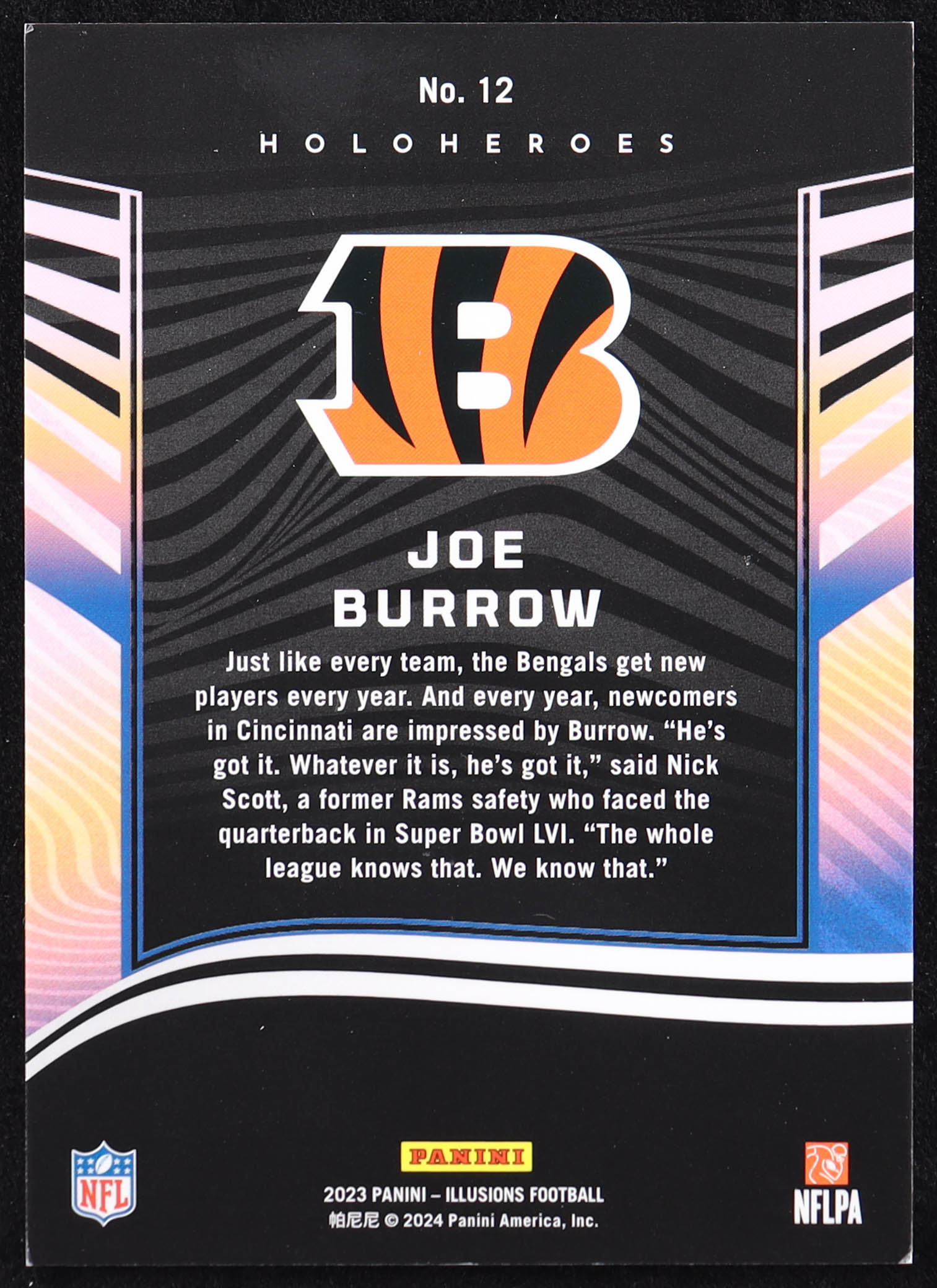 Joe Burrow 2023 Panini Illusions HoloHeroes #12 at PristineAuction.com Joe Burrow 2023 Panini Illusions HoloHeroes #12 at PristineAuction.com