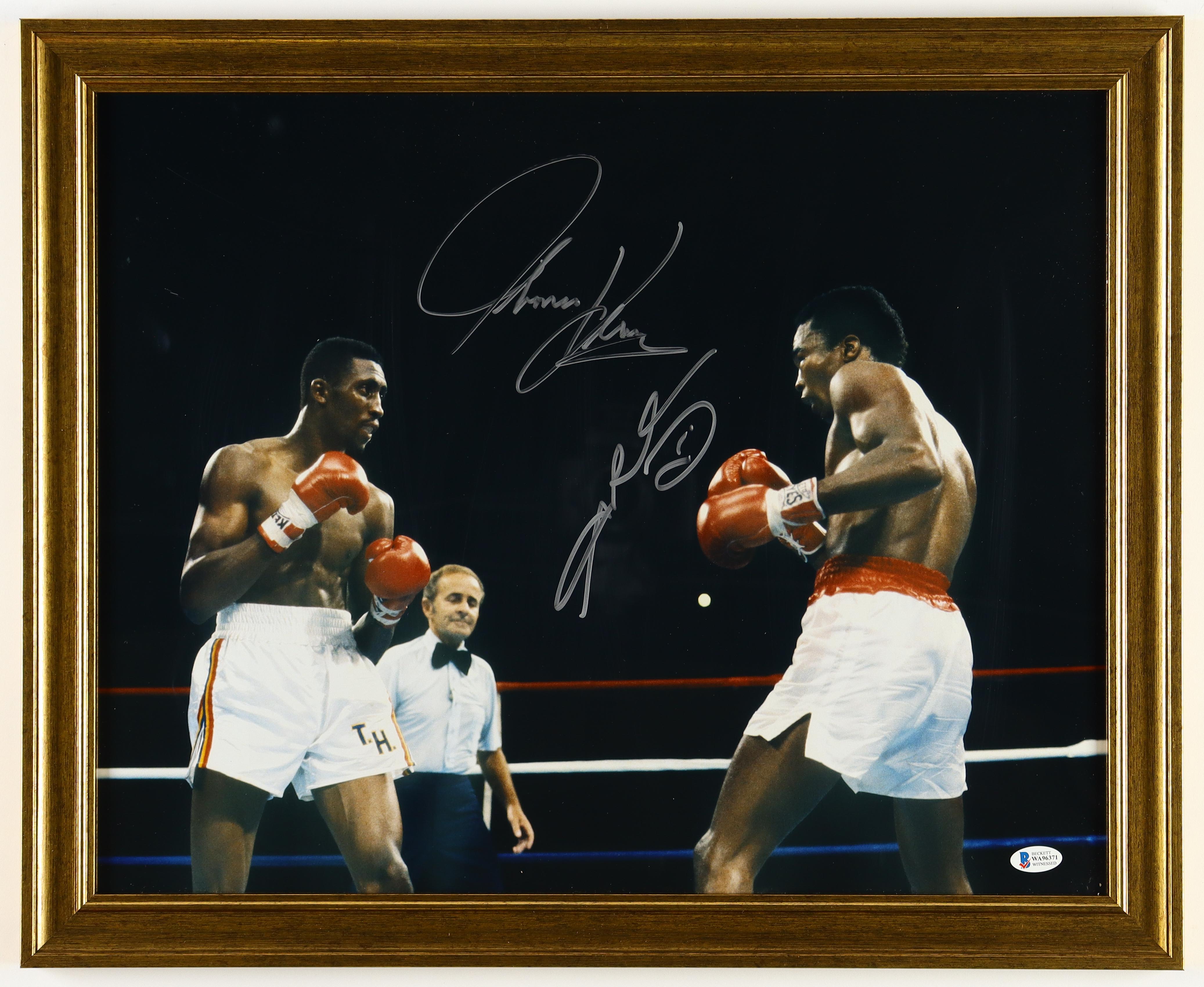 Sugar Ray Leonard & Thomas Hearns Signed Custom Framed Photo Display (Beckett) at PristineAuction.com Sugar Ray Leonard & Thomas Hearns Signed Custom Framed Photo Display (Beckett) at PristineAuction.com