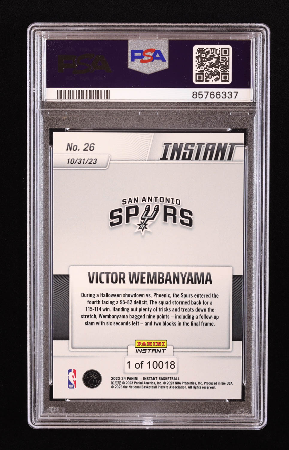 Victor Wembanyama 2023-24 Panini Instant #26 RC (PSA 9) at PristineAuction.com Victor Wembanyama 2023-24 Panini Instant #26 RC (PSA 9) at PristineAuction.com