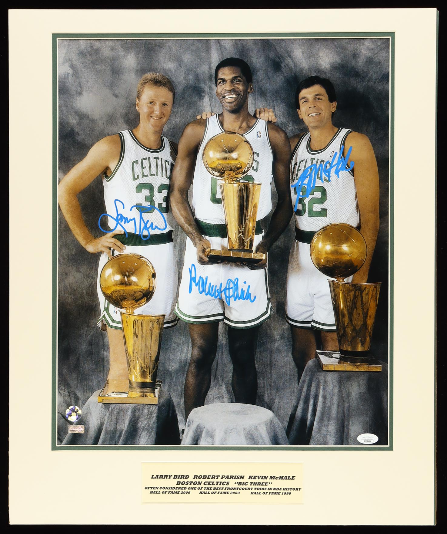 Larry Bird, Robert Parish & Kevin McHale Signed Celtics Custom Matted Photo Display (JSA & Bird) at PristineAuction.com Larry Bird, Robert Parish & Kevin McHale Signed Celtics Custom Matted Photo Display (JSA & Bird) at PristineAuction.com