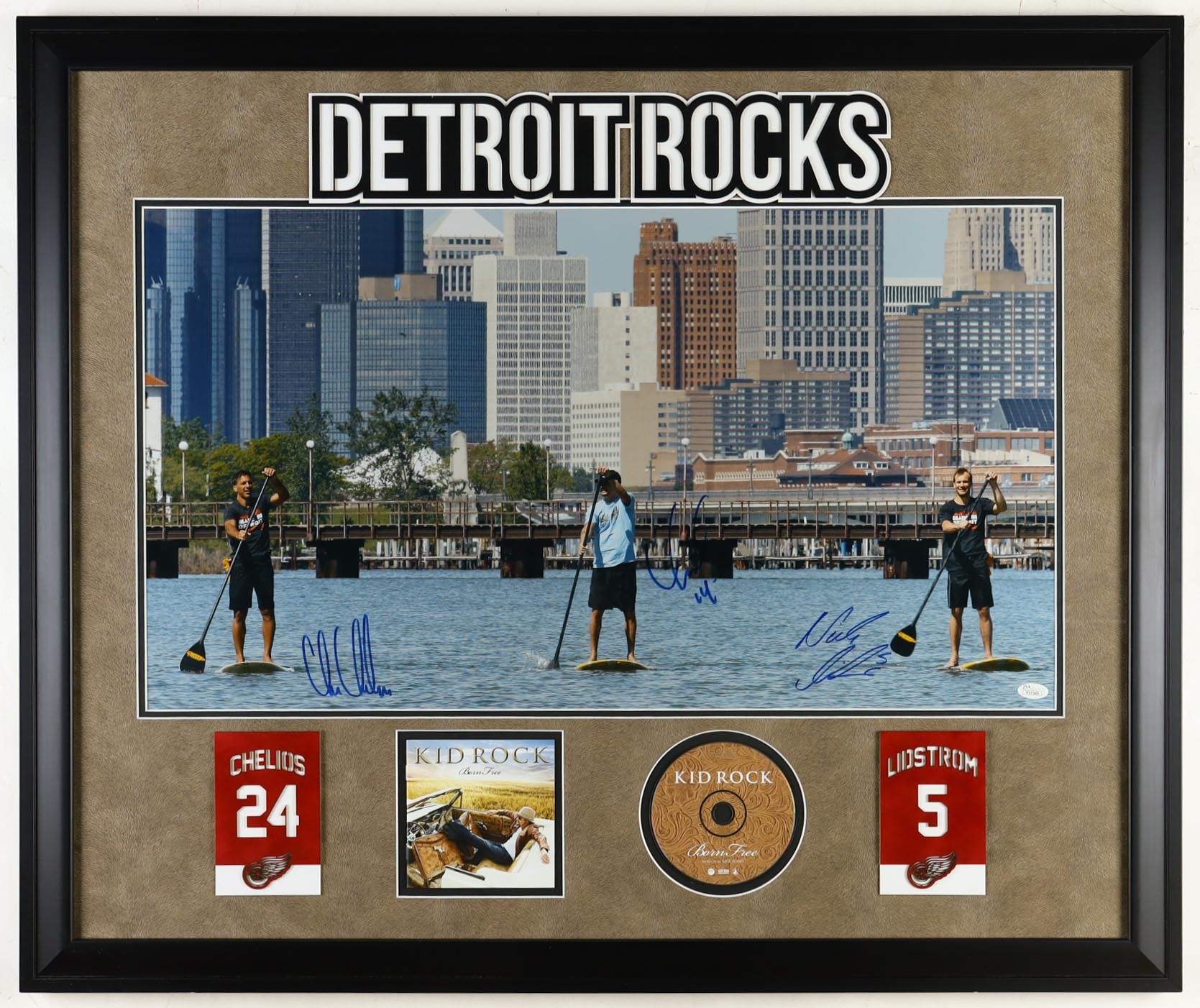 Chris Chelios, Nicklas Lidstrom & Kid Rock Signed "Detroit Rocks" Custom Framed Photo Display (JSA) at PristineAuction.com Chris Chelios, Nicklas Lidstrom & Kid Rock Signed "Detroit Rocks" Custom Framed Photo Display (JSA) at PristineAuction.com