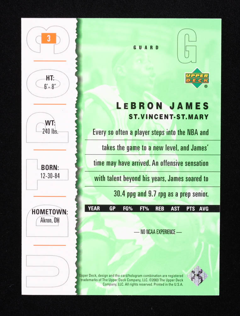 LeBron James 2003-04 UD Top Prospects #3 RC at PristineAuction.com LeBron James 2003-04 UD Top Prospects #3 RC at PristineAuction.com