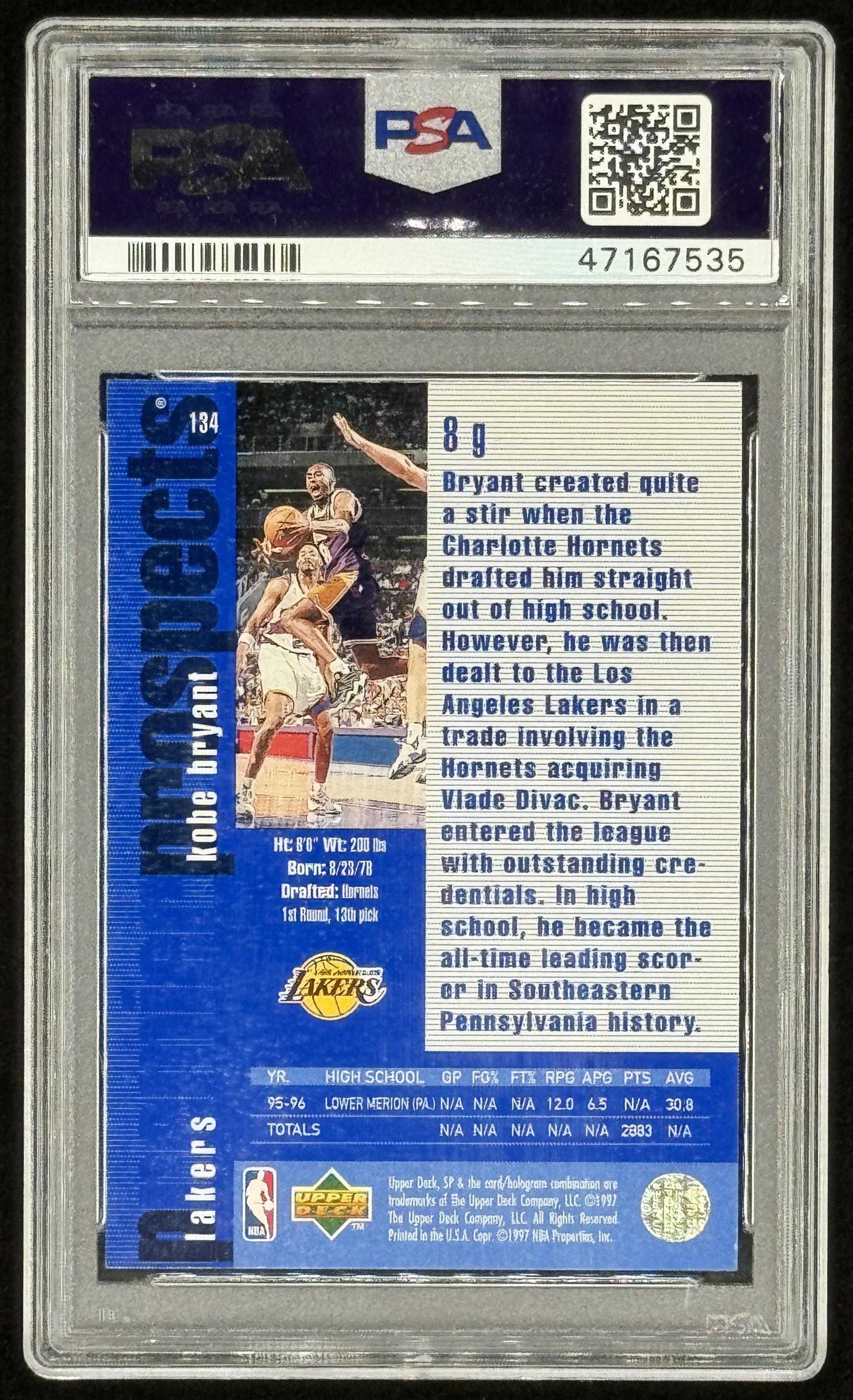 Kobe Bryant 1996-97 SP #134 RC (PSA 8) at PristineAuction.com Kobe Bryant 1996-97 SP #134 RC (PSA 8) at PristineAuction.com