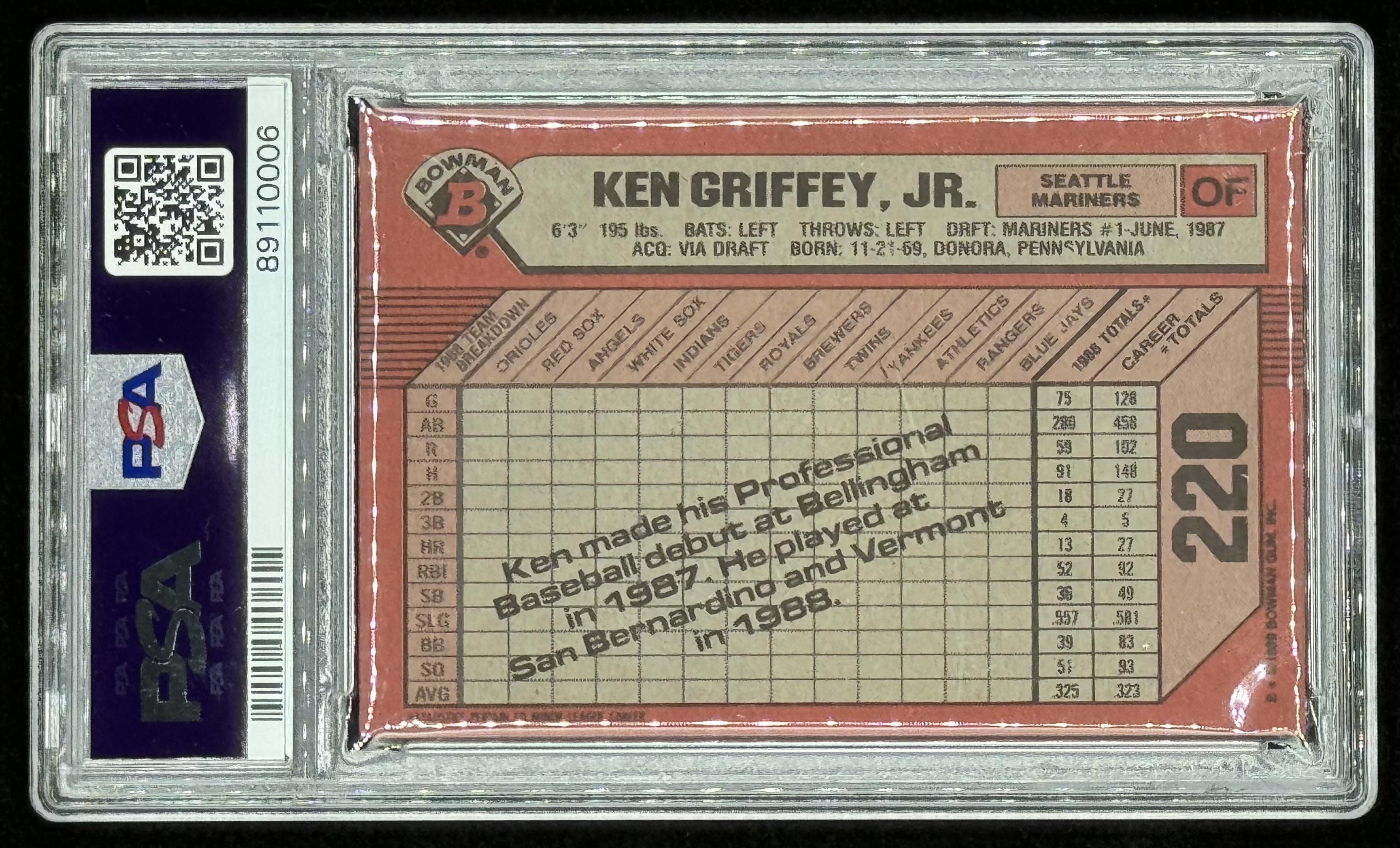 Ken Griffey Jr. 1989 Bowman #220 RC (PSA 9) at PristineAuction.com Ken Griffey Jr. 1989 Bowman #220 RC (PSA 9) at PristineAuction.com