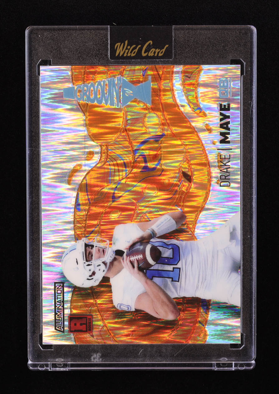Drake Maye 2023 Wild Card Alumination Groovin' Shock Silver #AGDM #03/50 RC at PristineAuction.com Drake Maye 2023 Wild Card Alumination Groovin' Shock Silver #AGDM #03/50 RC at PristineAuction.com